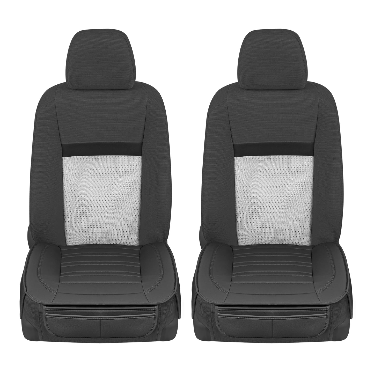 Motor Trend Seat Covers for Cars Trucks SUV, Faux Leather 2-Pack Black Padded with Storage Pockets, Premium Interior Car Seat Cover
