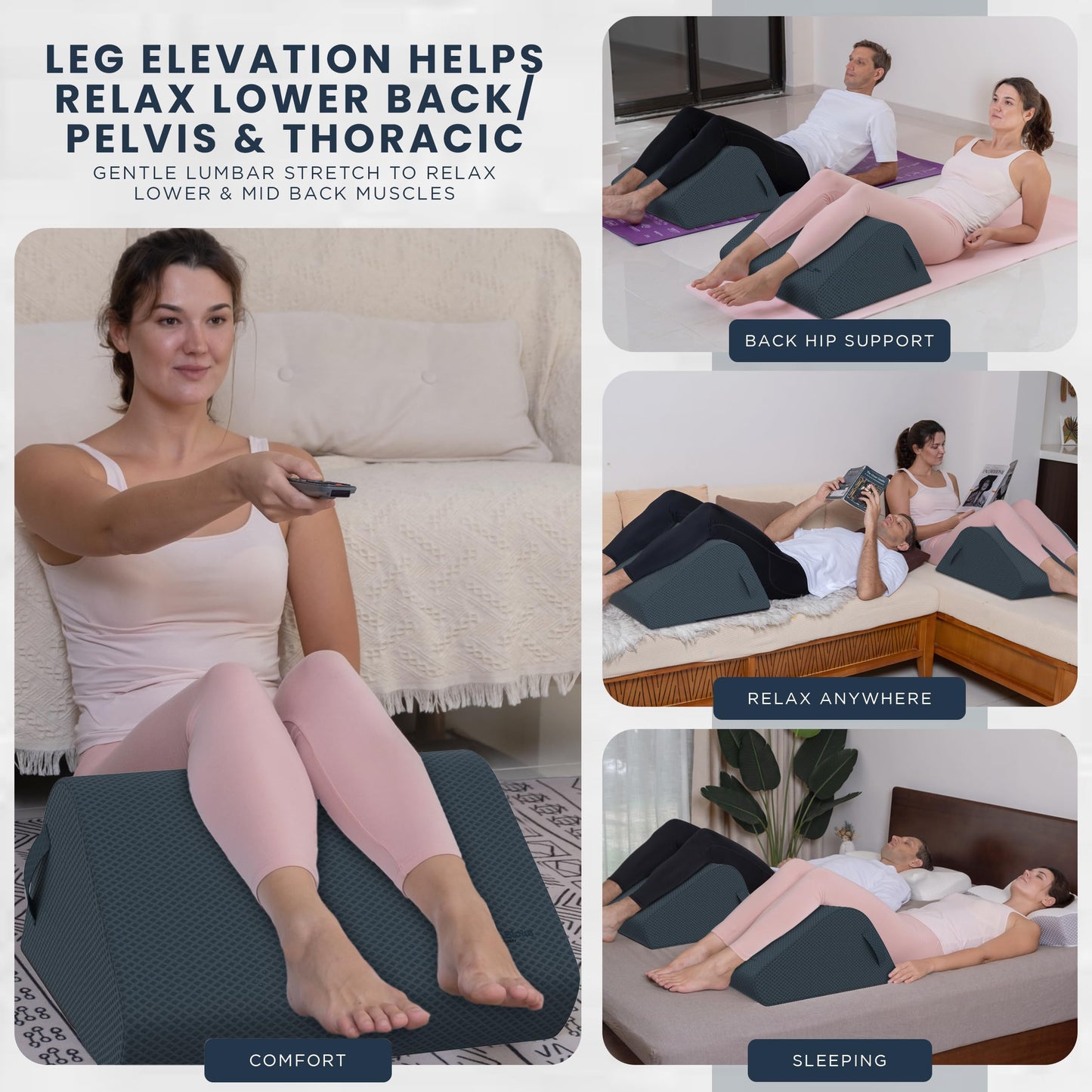 Zen Bloks Patented Leg Elevation Wedge Lift Pillow Foam 10"- for Ergonomic Back Pain Relief - Knee Pillow for Leg Pain - Post Surgery/Workout Recovery, Firm Support, Height Range 5'7"-5'11" (Gray)