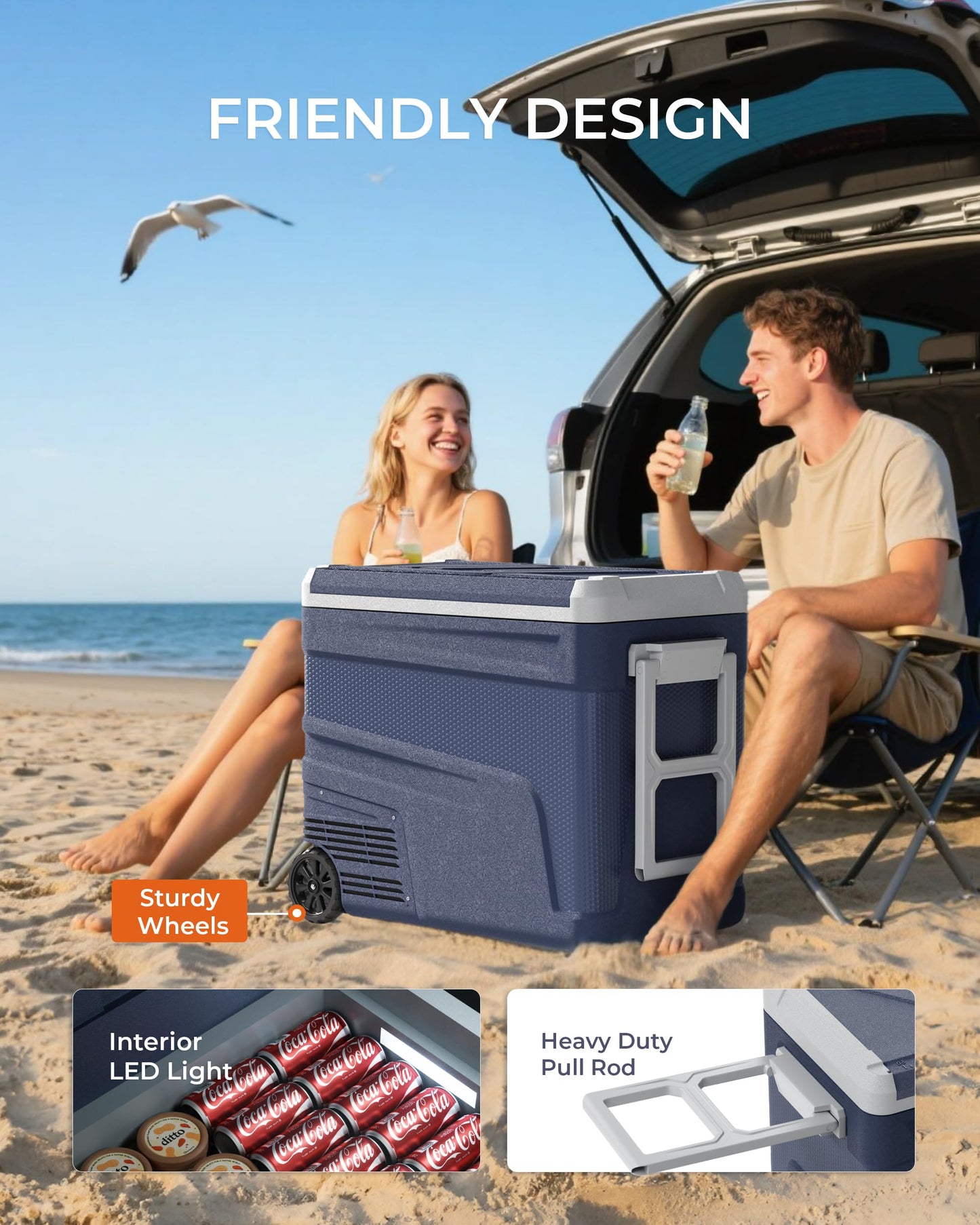 EKOJUCE 12 Volt Refrigerator Portable Fridge - 68 Quart(65L) Electric Cooler with Wheels, 12/24V DC & 100-240V AC, -4℉-68℉, APP Control, 12V Car Fridge for Camping, Boating, Truck, RV, Outdoor, Home