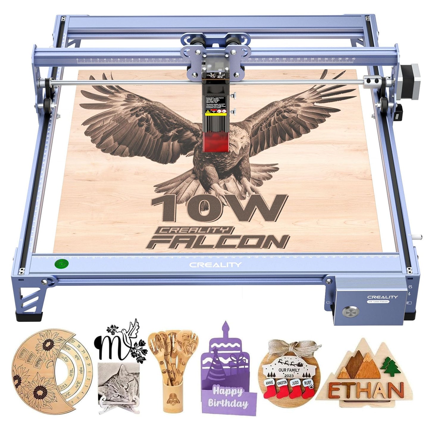 Creality Falcon 10W Laser Engraver Machine, 0.06mm High Precision Laser Engraving Machine 72W Laser Cutter and Engraver Machine for Wood Metal Acrylic Leather, 15.7"×16.3" Workspace