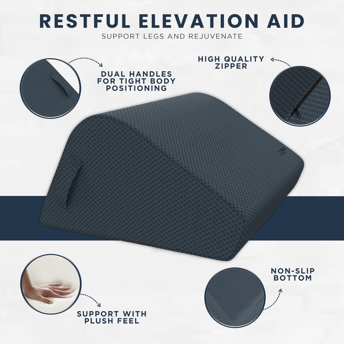 Zen Bloks Patented Leg Elevation Wedge Lift Pillow Foam 10"- for Ergonomic Back Pain Relief - Knee Pillow for Leg Pain - Post Surgery/Workout Recovery, Firm Support, Height Range 5'7"-5'11" (Gray)