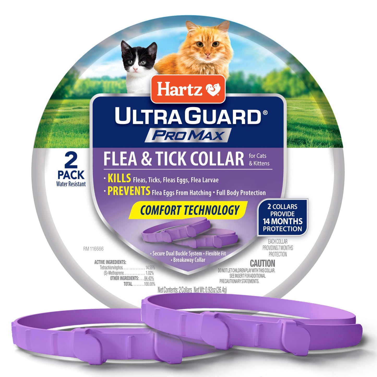 Hartz UltraGuard ProMax Flea & Tick Collar for Cats I 14 Months Protection I Soft & Comfortable | Flea & Tick Prevention I 2 Pack