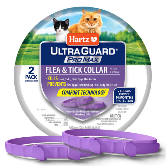 Hartz UltraGuard ProMax Flea & Tick Collar for Cats I 14 Months Protection I Soft & Comfortable | Flea & Tick Prevention I 2 Pack