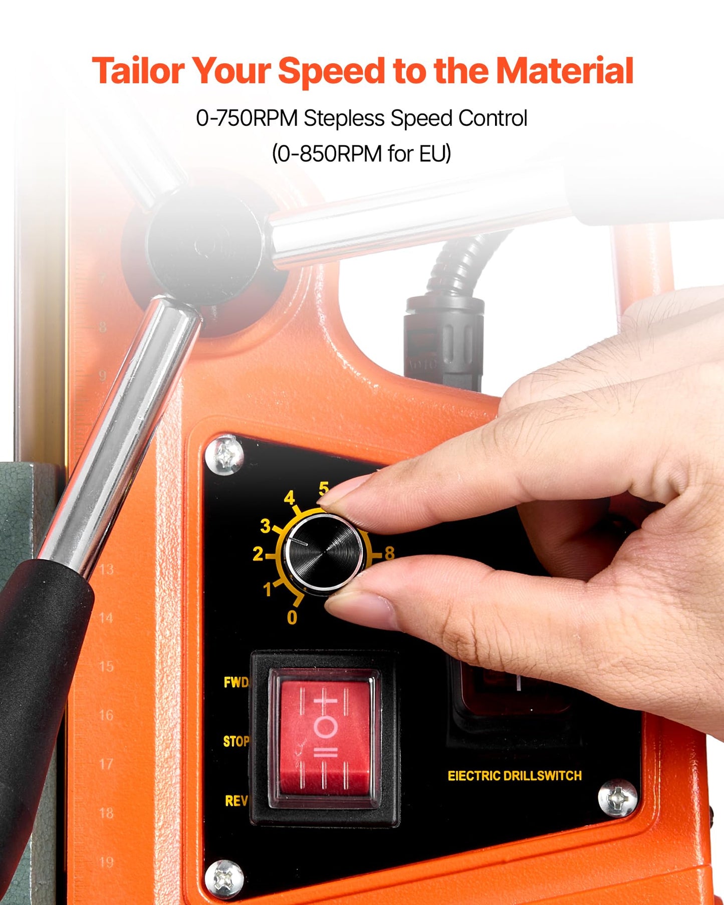 VEVOR Magnetic Drill Press, 1400 W, 2 inch Boring Diameter, 0-750 RPM Speed, Reversible Direction, Mag Drill Press with 11 Core Bits, Electric Drilling Machine for Industrial and Home Improvement