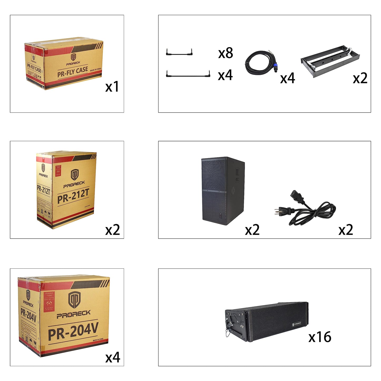 PRORECK Venue Set 10000W P.M.P.O Stereo/Mono DJ Powered PA Speaker System Combo Set Dual 4’’ Line Array Speaker, Dual 12 inch Active Subwoofer with Bluetooth Control, DSP Suitable for Concert, Venue