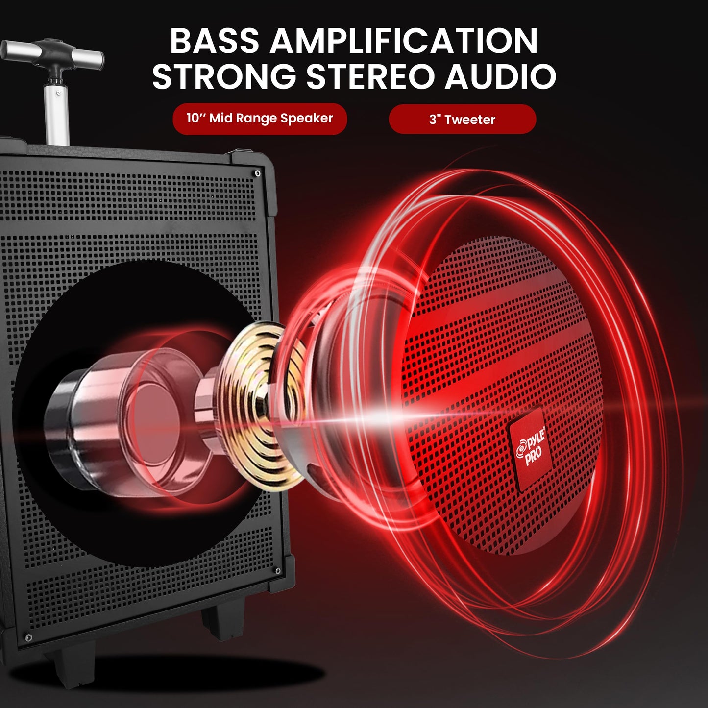 Pyle 10'' Portable Wireless Bluetooth Speaker System - Built-in Rechargeable Battery, Wireless Microphone, USB/Micro SD/FM - 600 Watt FM Radio with Digital LED Display, PWMA1099A,Black