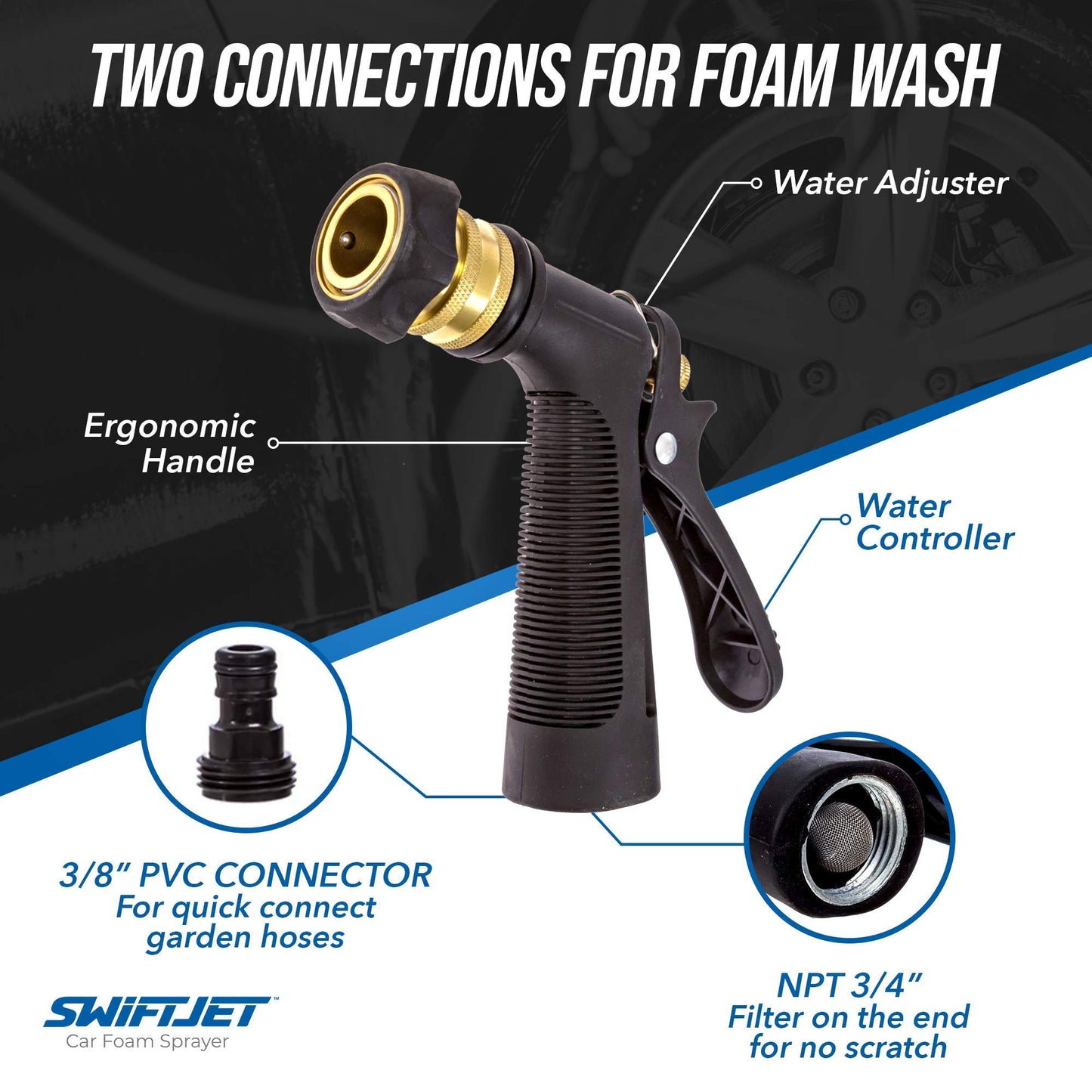 SwiftJet Car Wash Foam Gun + Microfiber Wash Mitt - Car Foam Sprayer - Car Wash Kit - Foam Cannon Garden Hose Sprayer - - Car Accessories for Men - Snow Foam Blaster (Orange Foam Gun with Mitt)