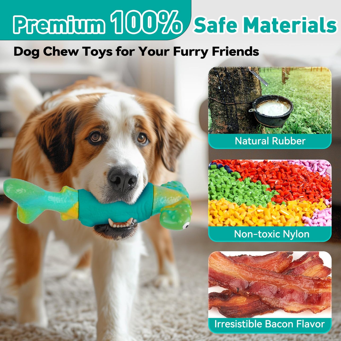 BIKIISEN Dog Toys for Aggressive Chewers, Interactive Dog Chew Toys for Large Dogs, Squeaky Chew Toys to Keep Them Busy, Tough Toys for Medium/Large Breed (Green)
