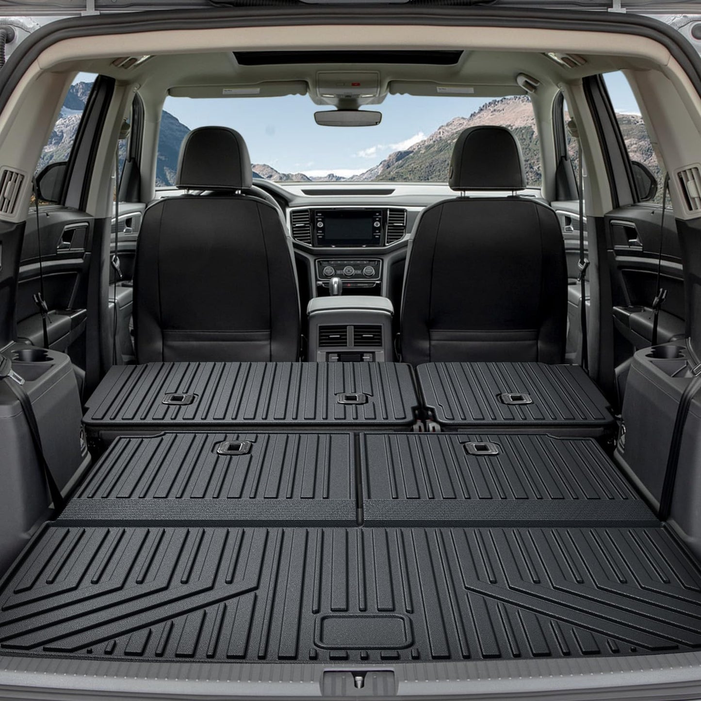 HOUCLEMIC Floor Mats for 2018-2024 2025 Volkswagen Atlas 7 Passenger Bench Seating (Not for Cross Sport)-All Weather TPE Cargo Mat with Backrest Mats for 2025 VW Atlas Car Accessories