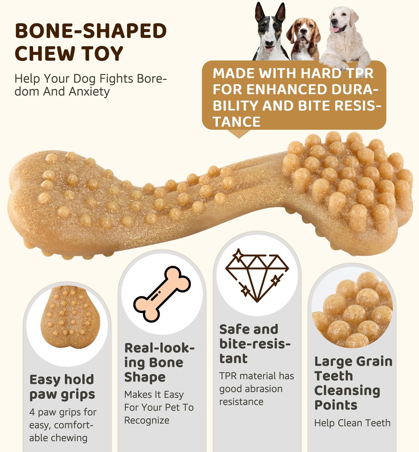 IPTPAS Durable Dog Chew Toy for Aggressive Chewers, Tough Dental Toy for Teeth Cleaning, Boredom & Anxiety Relief, Long-Lasting Toy for All Dog Sizes & Teething Puppies, Keep Them Busy