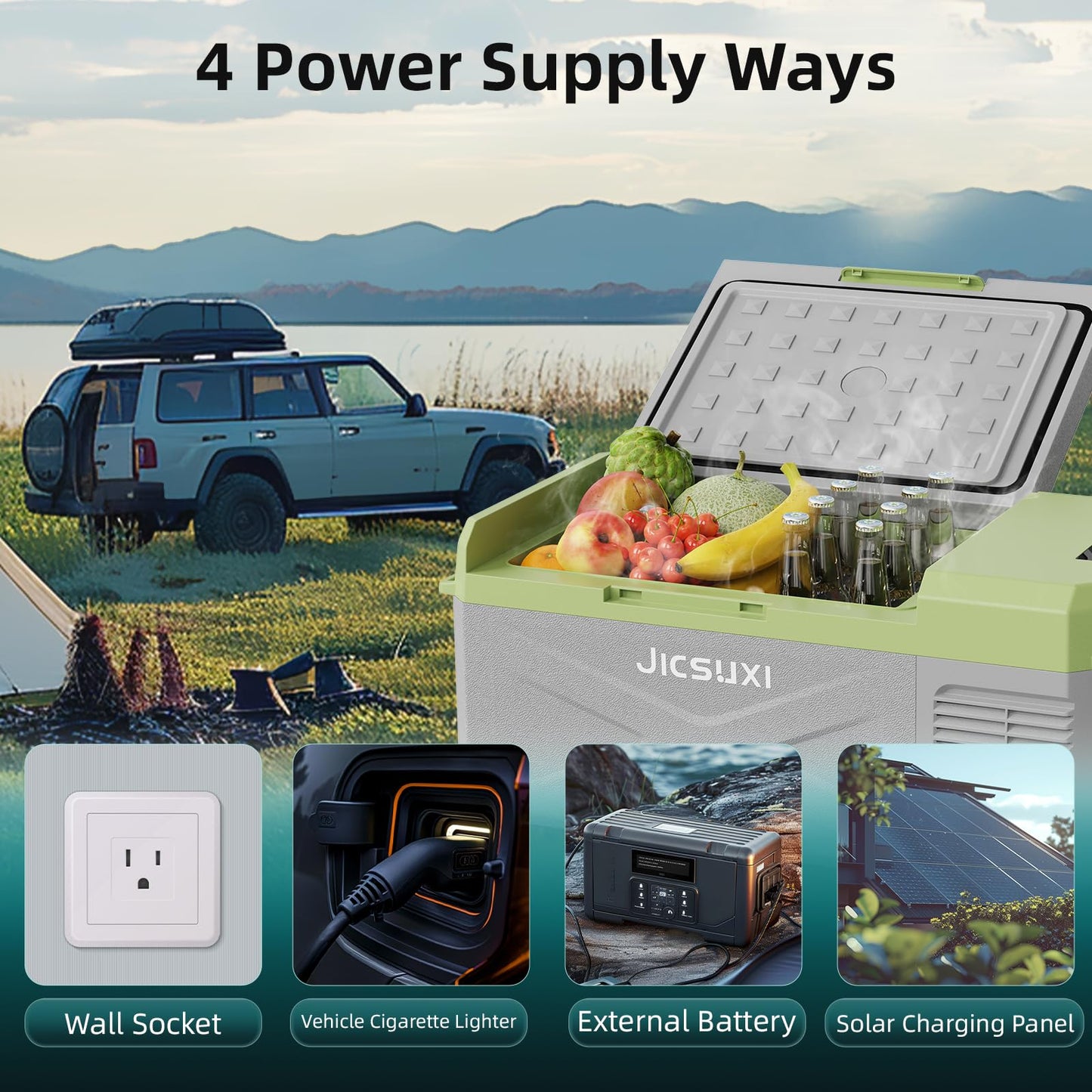 JicSuXi 12V Car Refrigerator, 17 Quart Portable Freezer 12 Car Fridge (-4F~68F) Compressor Electric Cooler with 12/24V DC 110-240V AC, APP Control For Car Truck RV Camping, Travel Outdoor Home