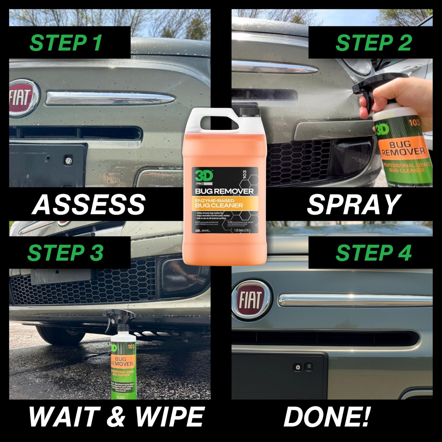 3D Bug Remover - All Purpose Exterior Cleaner & Degreaser to Wipe Away Bugs on Plastic, Rubber, Metal, Chrome, Aluminum, Windows & Mirrors, Suitable for use on Car Paint, Wax & Clear Coat (Gallon)