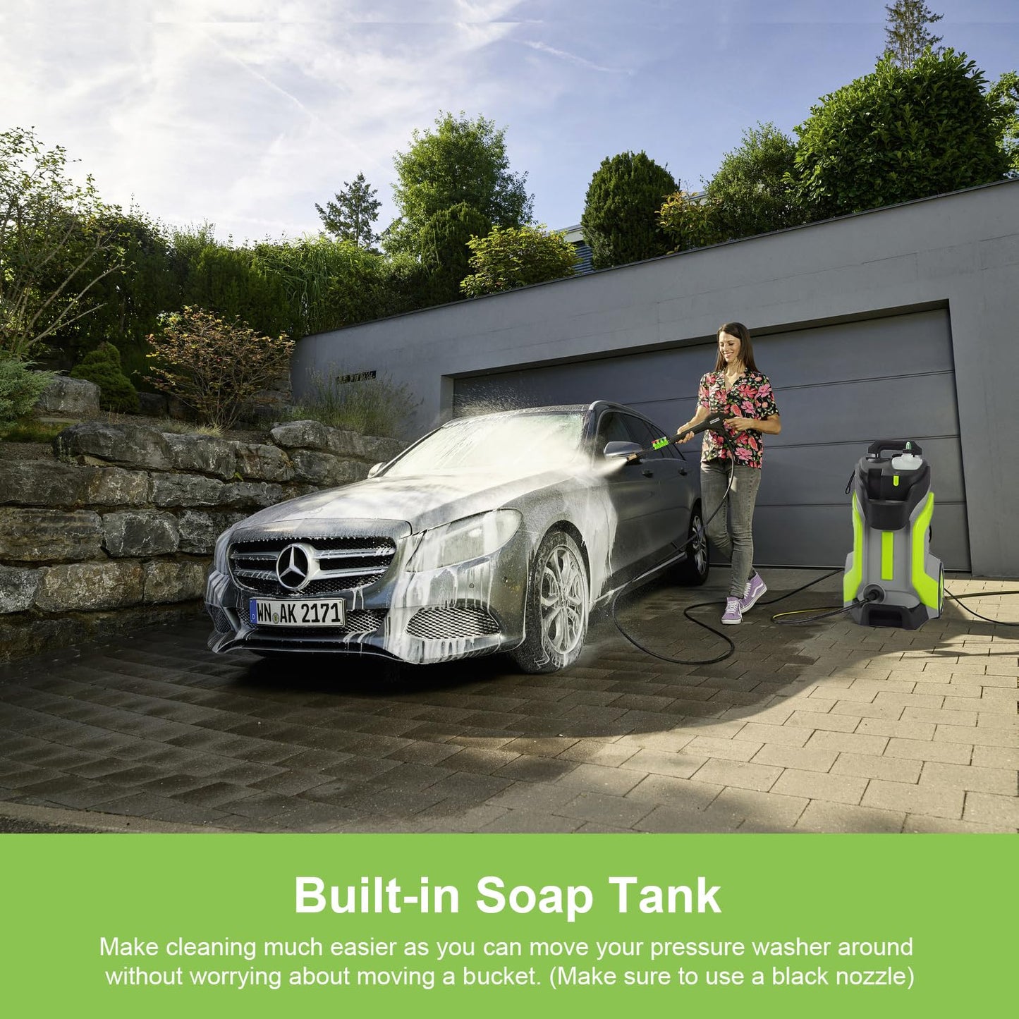 commowner Electric Pressure Washer 5000PSI 4.0GPM Power Washers with M22-14mm Pressure Hose 33FT, Power Sprayers High Pressure with 1/4" QC Compatible Surface Cleaner for Home Cars Driveways, LGreen