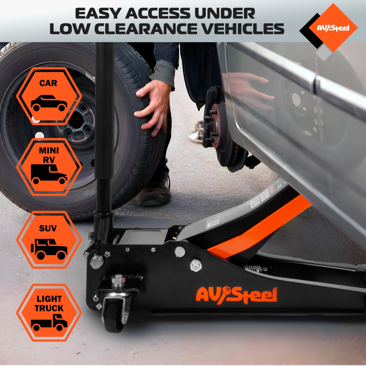 AV Steel Low Profile Floor Jack 3 Ton (6600 lbs), Heavy Duty Hydraulic Jack for Car, Heavy-Duty Floor Jack with Dual Pistons Quick Lift Pump, Car Floor Jack with Lifting Range 3-1/8'' to 19-7/8''