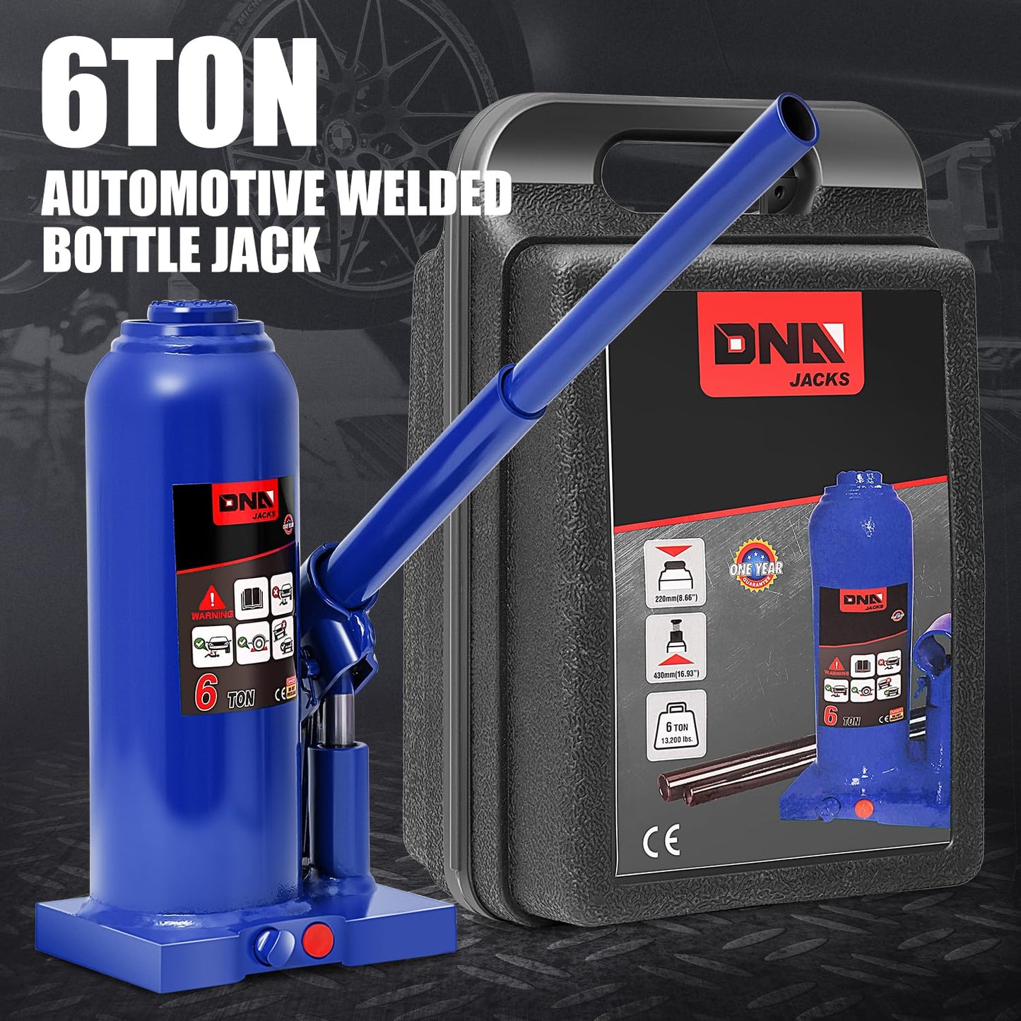 DNA MOTORING 6 tons / 13228 lbs Lifting Automotive Welded Hydraulic Bottle Jack for Repair Vehicle, Pickup, Truck, w/Manual Handle, Blue,TOOLS-00356