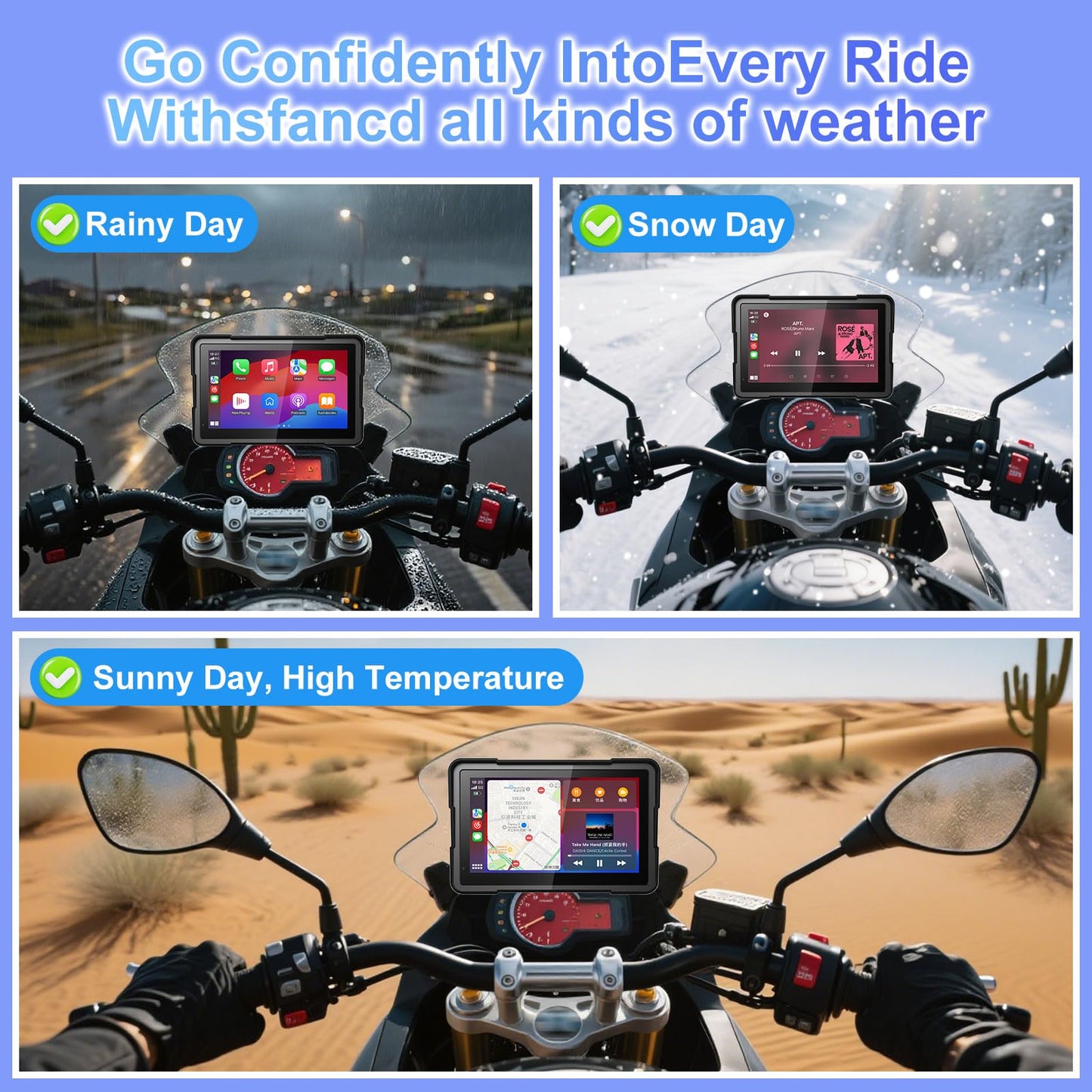 FancyTiger BM700 for BMW Motorcycle CarPlay & Android Auto, 7" IP67 Waterproof GPS Navigation Screen, Data Reading, Native Wonder Wheel Control, BT, TPMS, Light Sensor, Music Sharing, Intercom,16-Pin