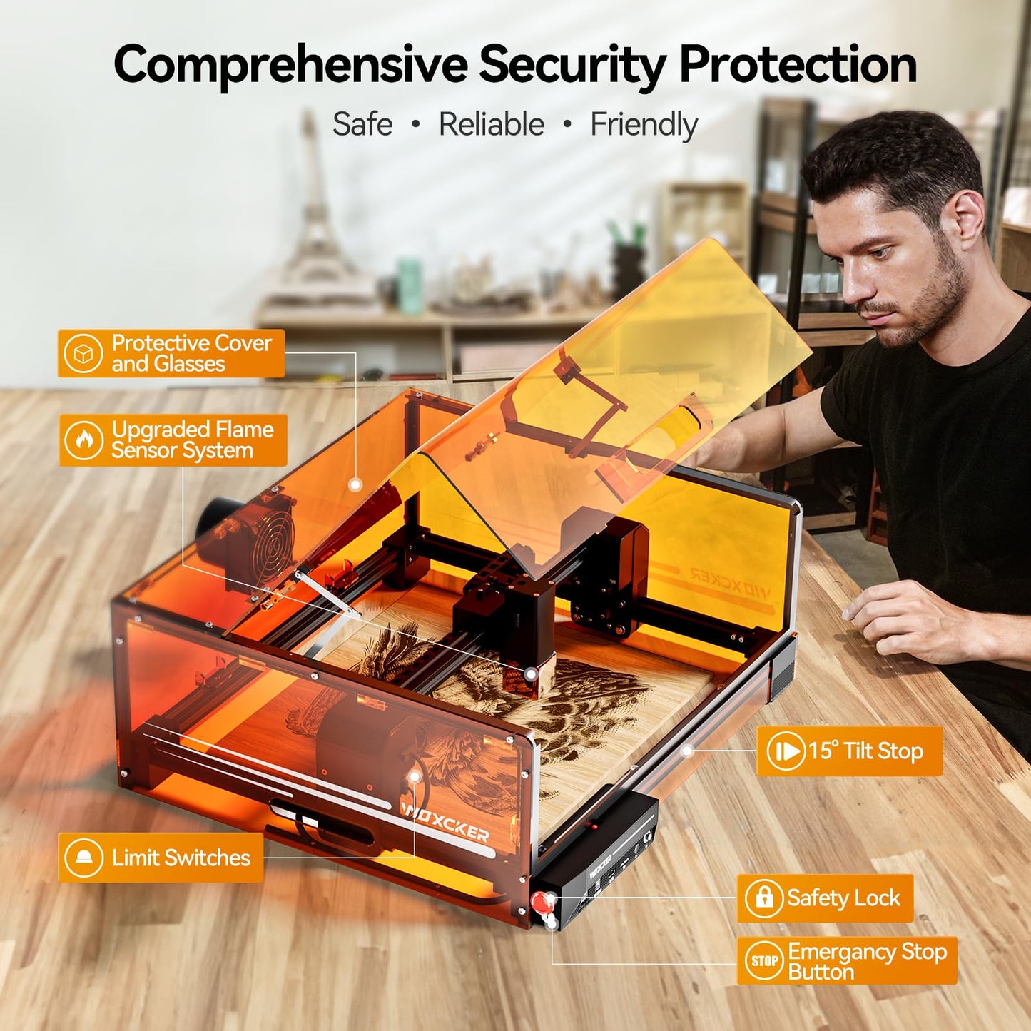 Laser Cutter and Engraver Machine, Woxcker L2 MAX 10W Enclosure Laser Engraving Machine, 300x300mm Bed Size CNC Engraving Machine 0.01mm High Precision Engraver for Wood Stainless Steel Glass Metal