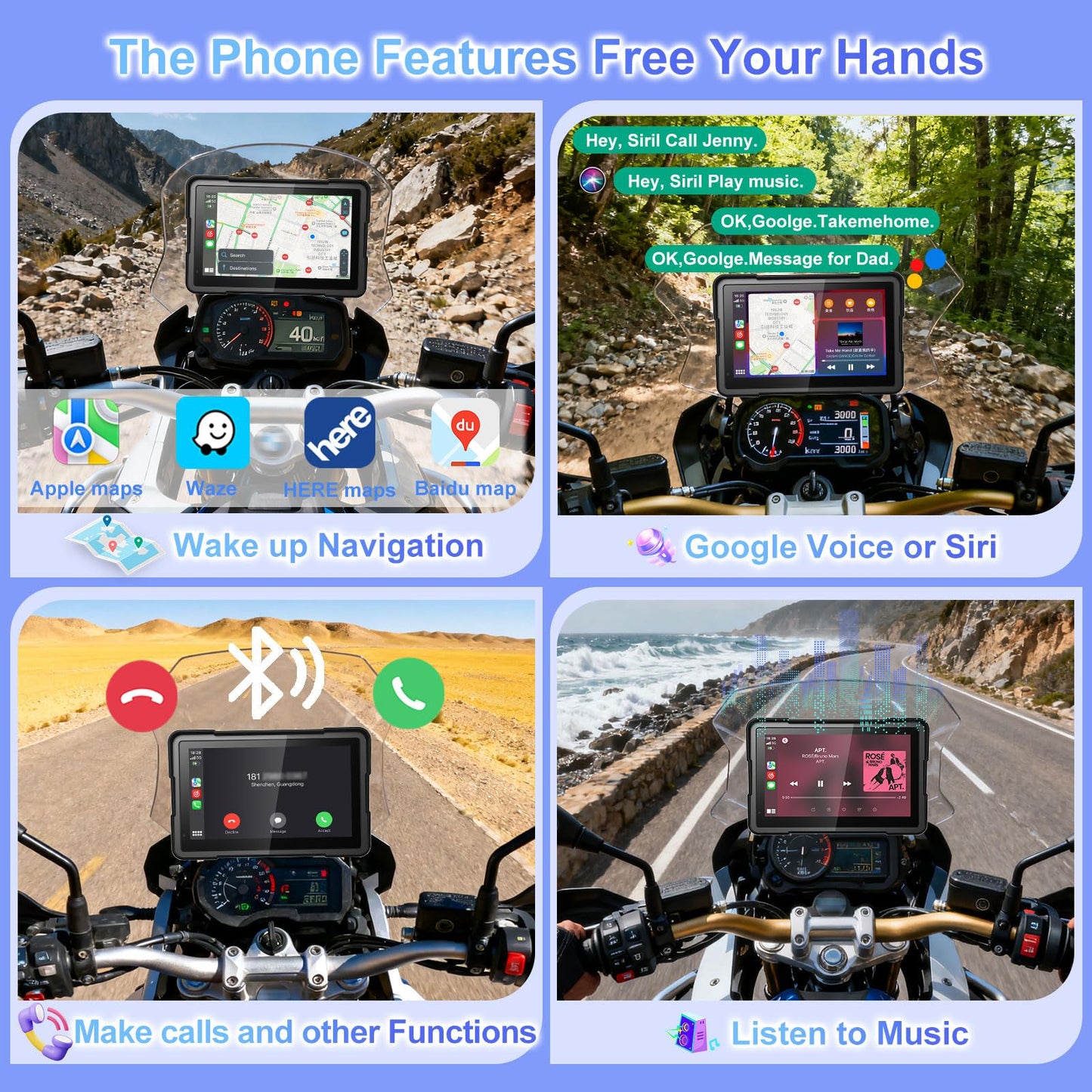 FancyTiger BM700 for BMW Motorcycle CarPlay & Android Auto, 7" IP67 Waterproof GPS Navigation Screen, Data Reading, Native Wonder Wheel Control, BT, TPMS, Light Sensor, Music Sharing, Intercom,16-Pin