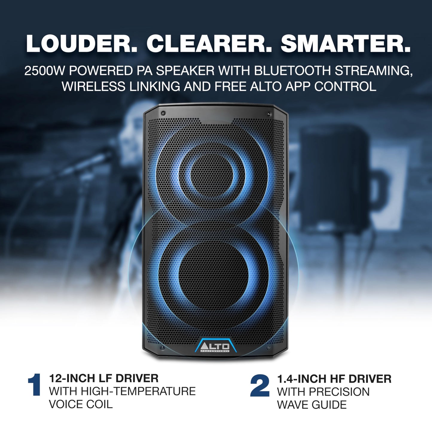 ALTO TS412 2500W 12" Powered PA Speaker with 3 Channel Mixer, Bluetooth Streaming, Wireless Loudspeaker Linking, DSP App