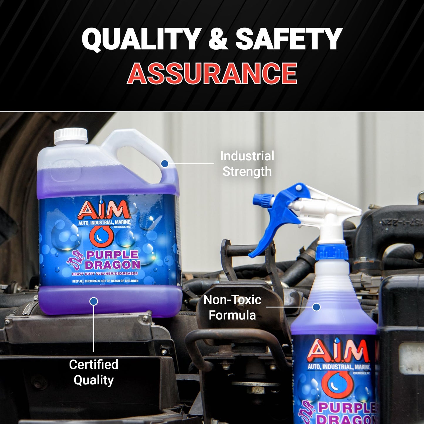 AIM Chemicals Purple Dragon Heavy Duty Degreaser – For Cars, Trucks, Equipment, and Concrete. Powerful wheel & tire cleaner for industrial use & car detailing. Compatible with wheel brush - 5 Gal