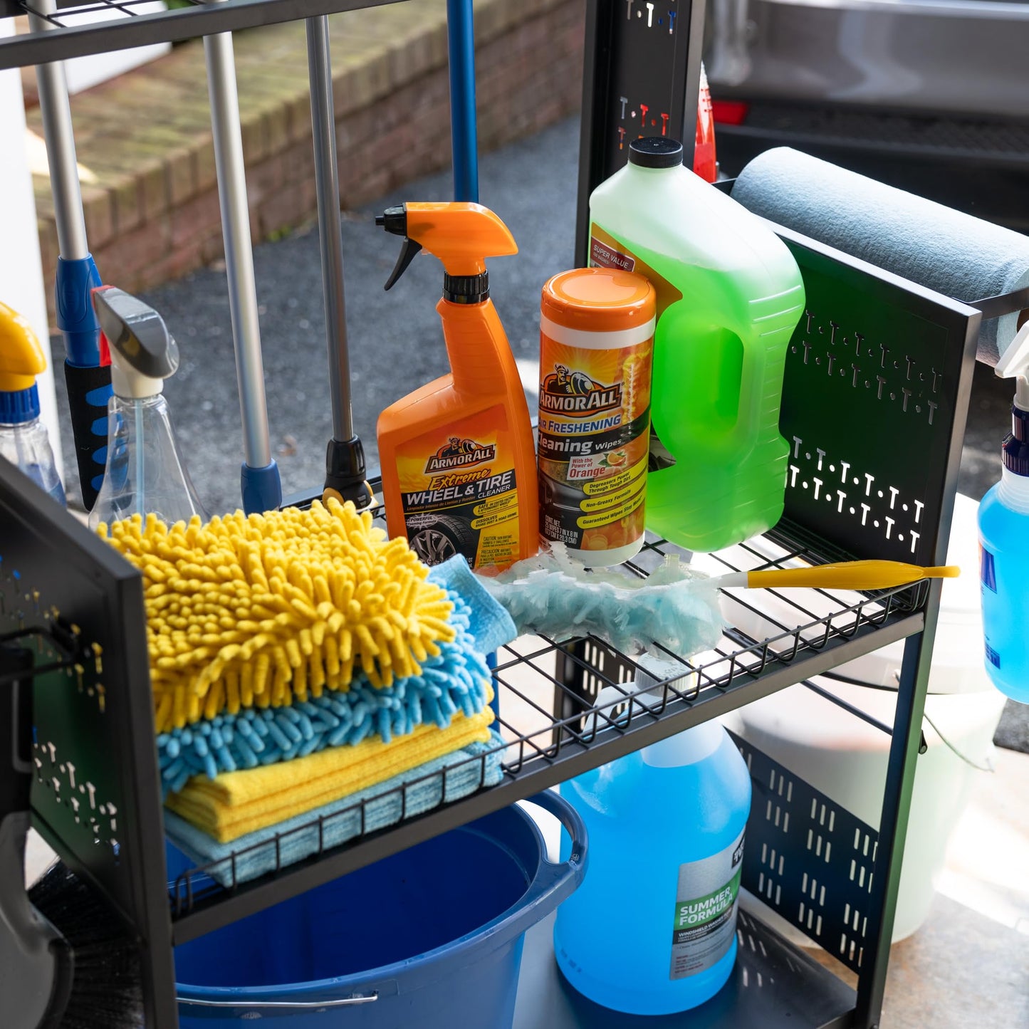 Large Cleaning Caddy with Wheels, 3 Tiered Rolling Cart Auto Detailing Cart, Car Truck SUV Boat RV, Rolling Cleaning Caddy Polisher Holder, 37 in x 17 in x 26 in, Solid Steel Holds 250 lbs