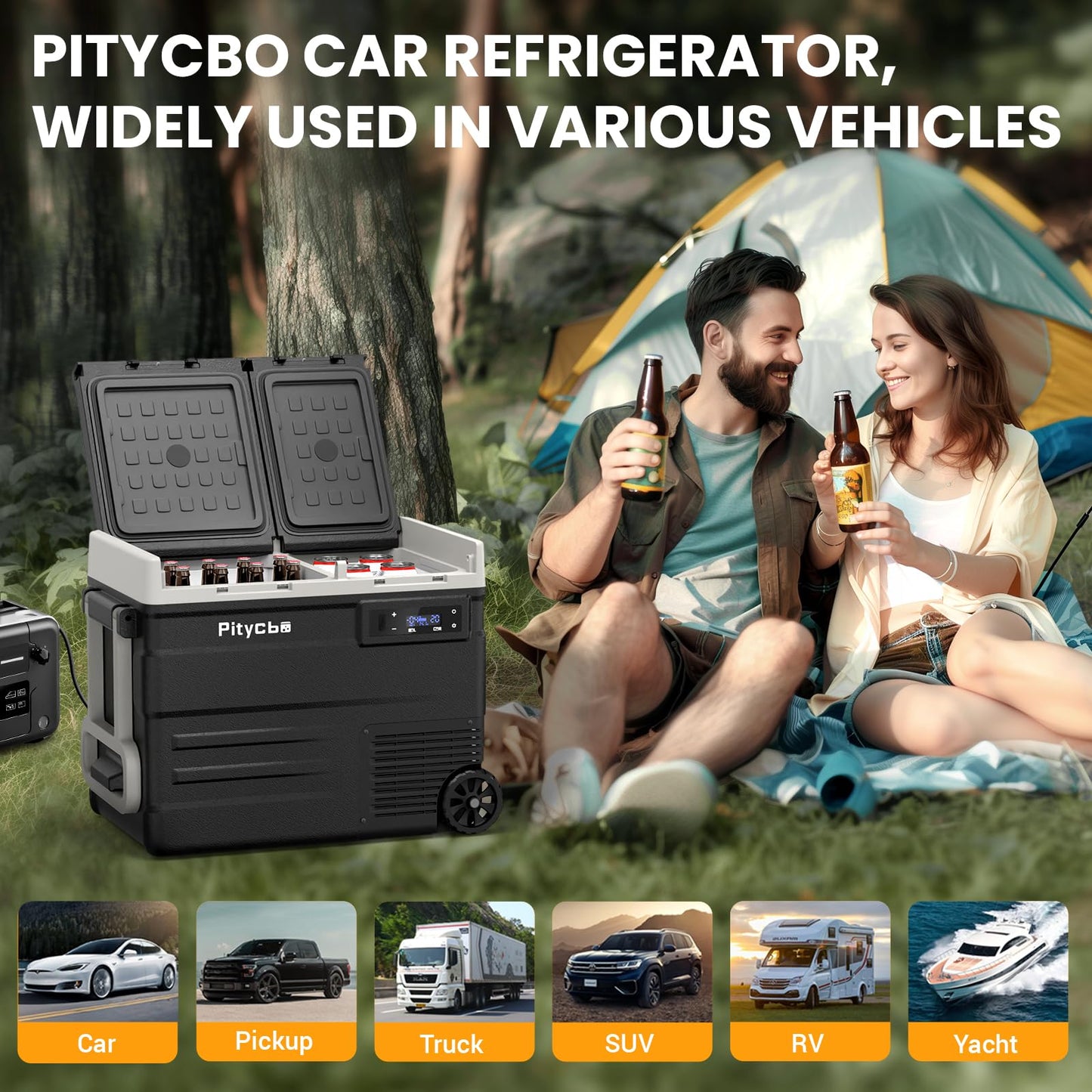 Pitycbo Car Refrigerator 12v Portable Fridge for Car, Auto 56 Quart Dual Zone Freezer Compressor Cooler, -4℉—68℉ 12/24V DC 100~240 Volt AC for Truck, Camping, Travel, Vehicles, RV