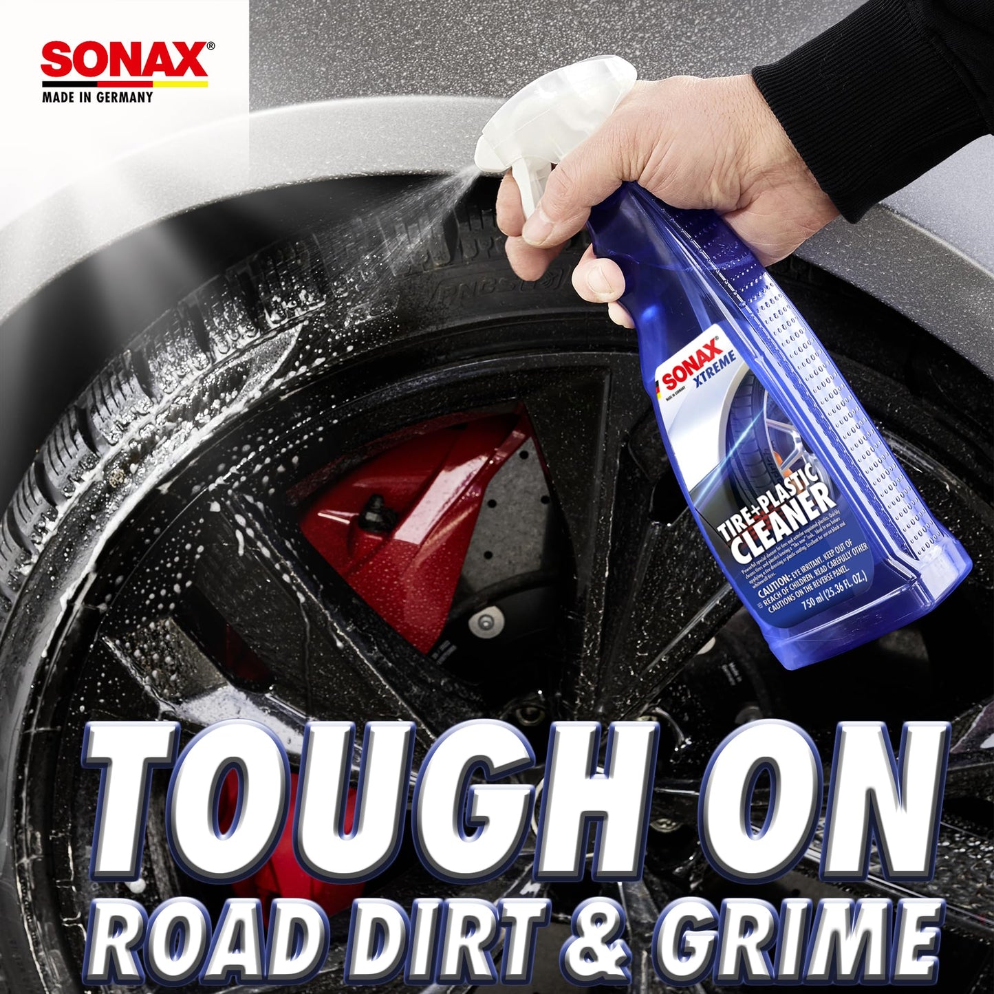 SONAX Tire Cleaner | Powerful Foaming Spray Removes Tire Grime, Brake Dust & Old Dressings | Safe on All Tires & Wheels | Deep Black Finish & Shine Enhancer | Professional Strength | 269400 | 750 ml