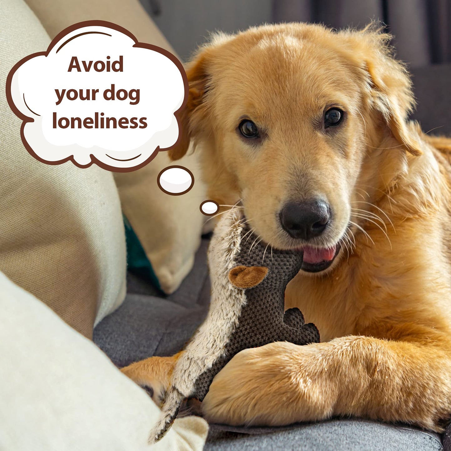 IOKHEIRA Dog Plush Toys for Aggressive Chewers, Indestructible Dog Squeaky Toys with Crinkle Paper, Durable Teething Chew Toys for Medium and Large Breed (Grey)