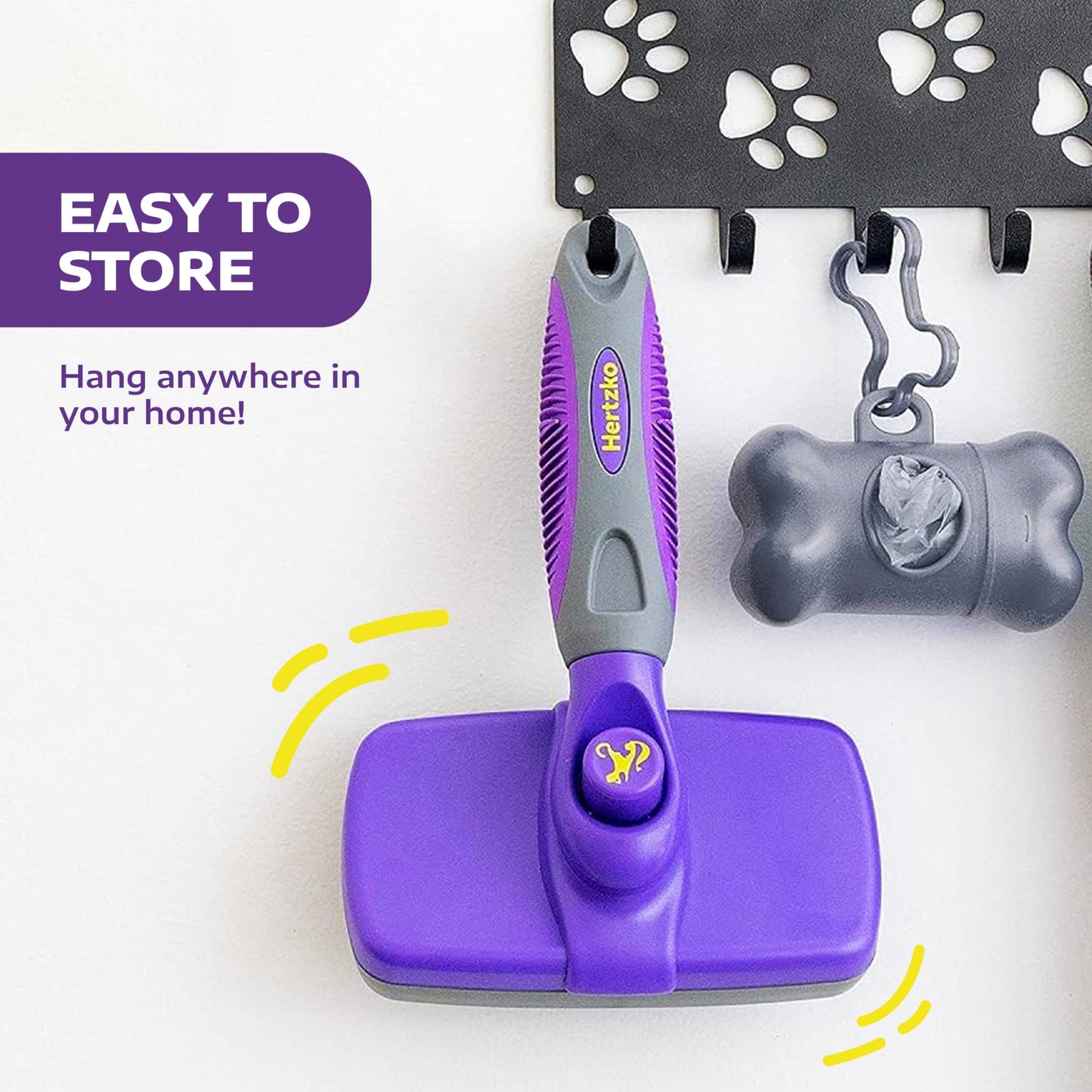 Hertzko Self Cleaning Slicker Brush for Dogs and Cats - Pet Hair Brush for Shedding Long and Short Hair - Easy Clean Retractable Bristles - Cat and Dog Grooming Tool - Purple