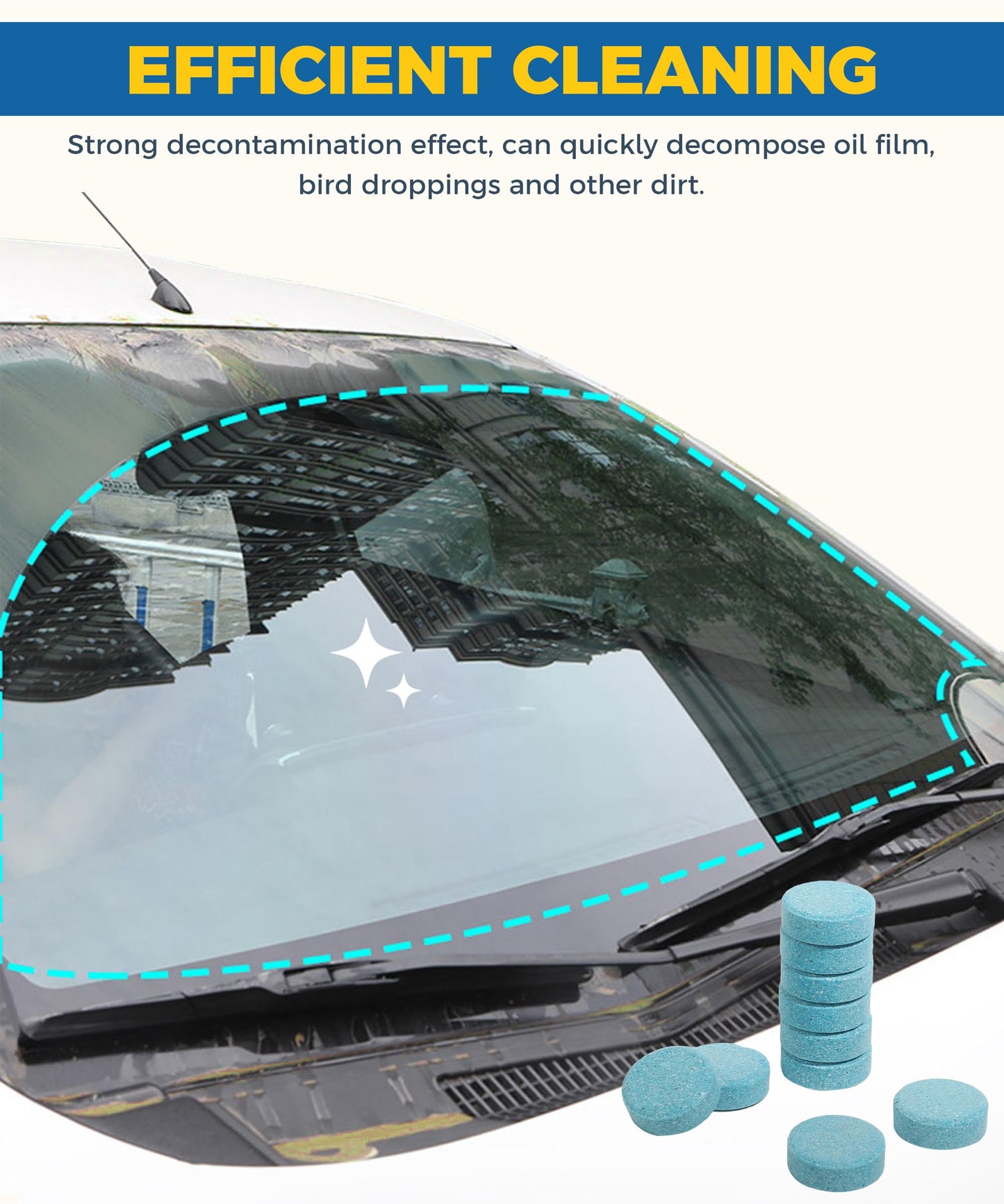 UBOG 50PCS Windshield Washer Fluid,Windshield Washer Tablets,Car Accessories Windshield Washer Fluid Concentrate,Car Windshield Washer Fluid,Automotive Glass Cleaner,Use for Remove Windshield Stains