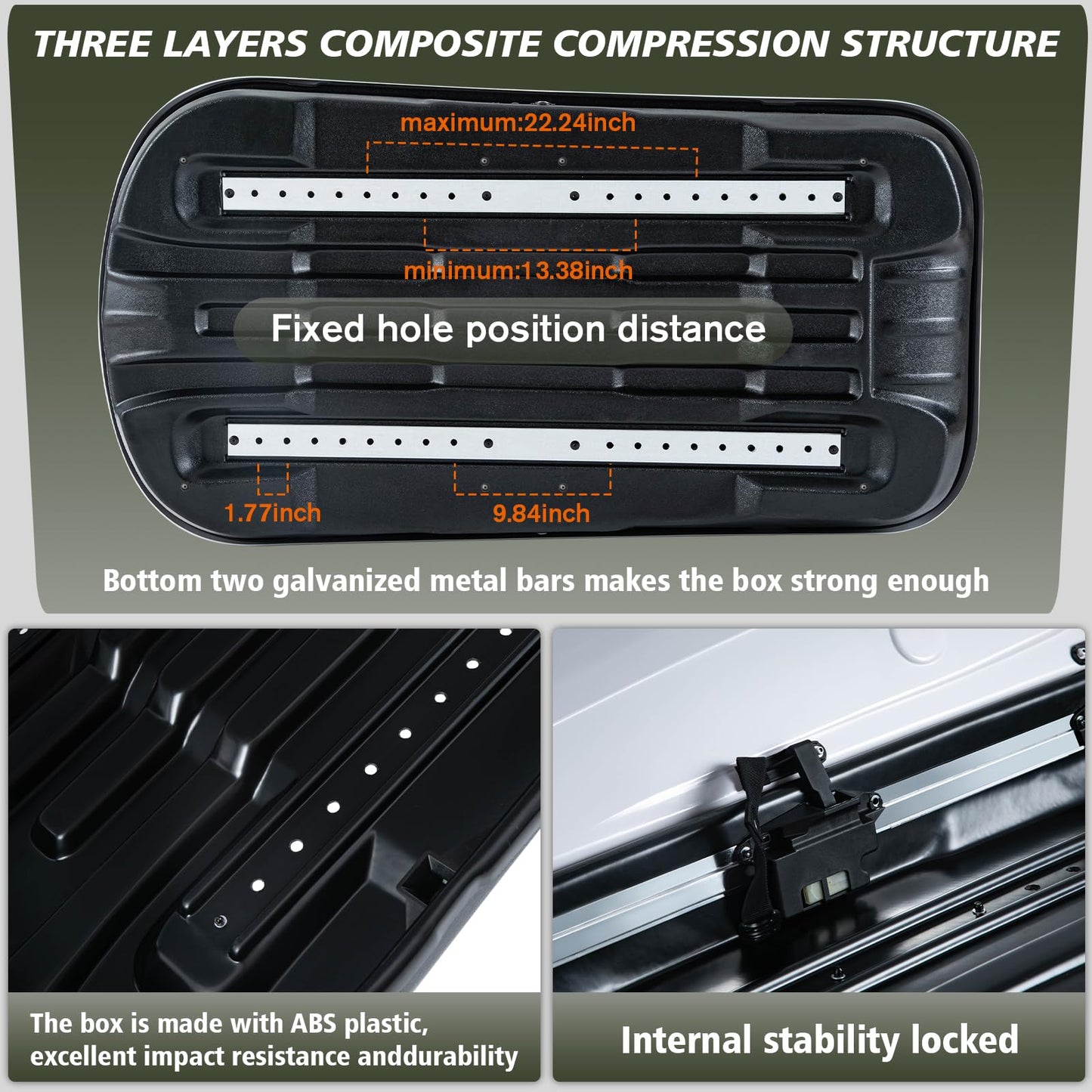 QUAWIP Rooftop Cargo Box,Rooftop Cargo Carrier Hard Shell with Security Keys, Waterproof Heavy Duty Roof Cargo Box, 56 (L) x 30 (W) x 15(H) Inches 13 Cubic Feet (Tool-Free Install) (T22)