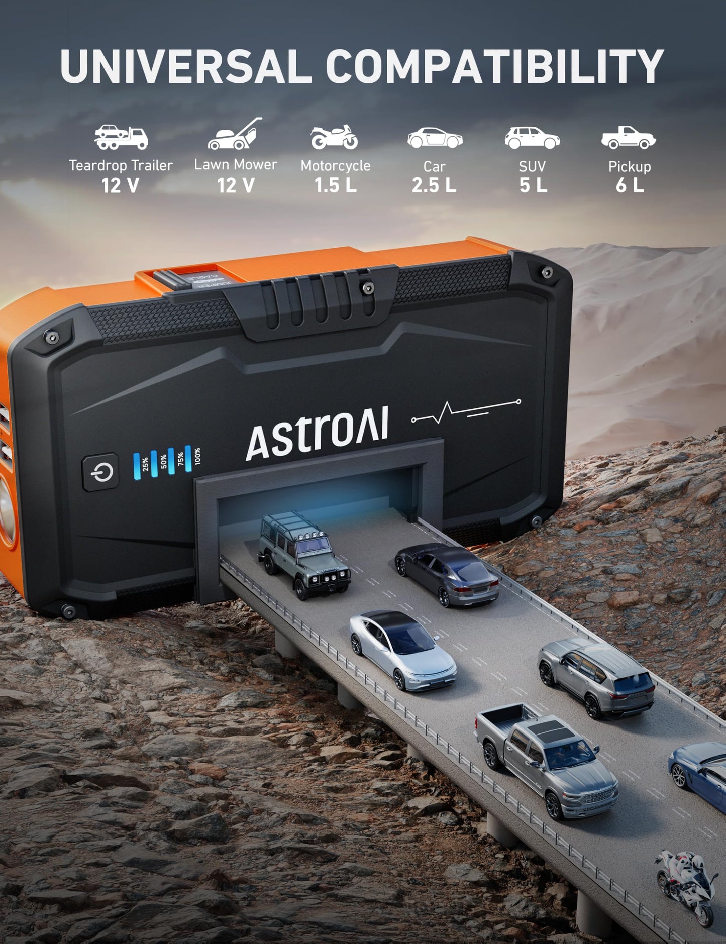 AstroAI S8 Car Battery Jump Starter, 1500A Peak Car Jumper Starter Battery Pack for Up to 6.0L Gas & 3.0L Diesel Engines, 12V Portable Jump Box with 3 Modes Flashlight and Jumper Cable (Orange)