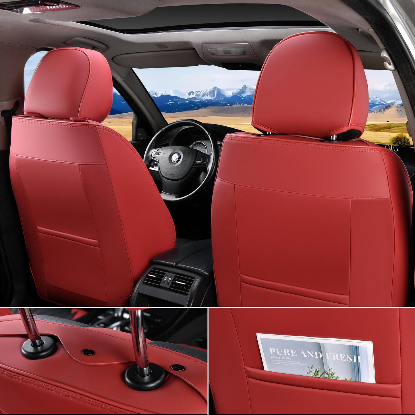 FLORICH Leather Seat Covers Full Set, Luxury 5 Seats Universal Black and Red Seat Cover for Cars, Waterproof Seat Protectors, Leatherette Automotive Vehicle Cushions for Most Cars SUV Trucks