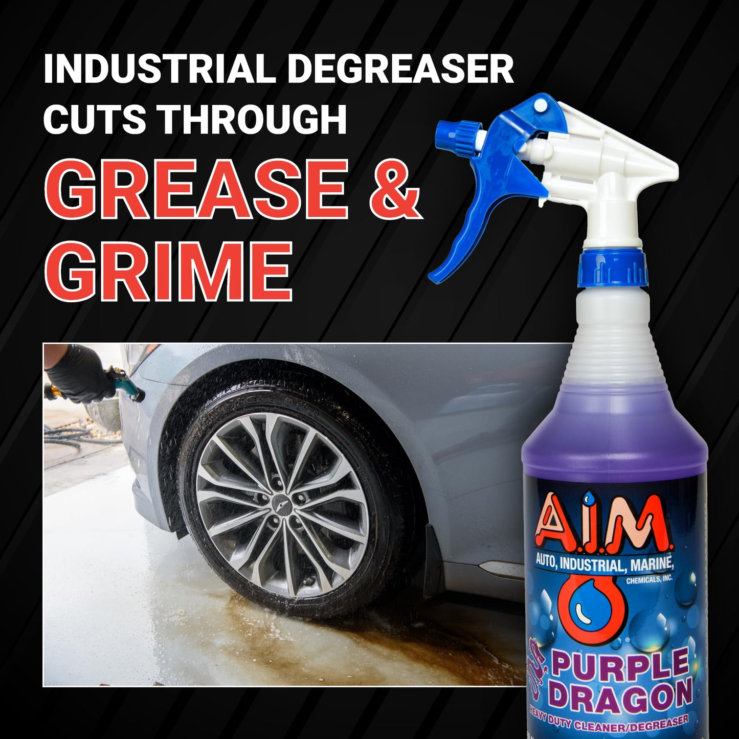 AIM Chemicals Purple Dragon Heavy Duty Degreaser – For Cars, Trucks, Equipment, and Concrete. Powerful wheel & tire cleaner for industrial use & car detailing. Compatible with wheel brush - 5 Gal