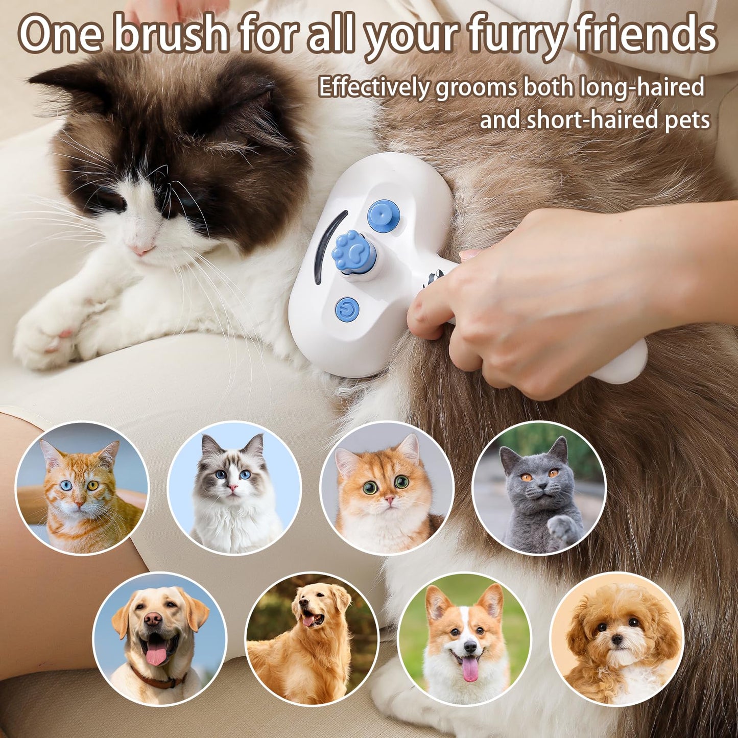 JUGIRUN Cat Steam Brush for Shedding,3 In 1 Steam Brush for Dogs & Cats,Spray Hair Removal Comb,Includes Waterless Shampoo,Suitable for Long-haired and Short-haired Pets
