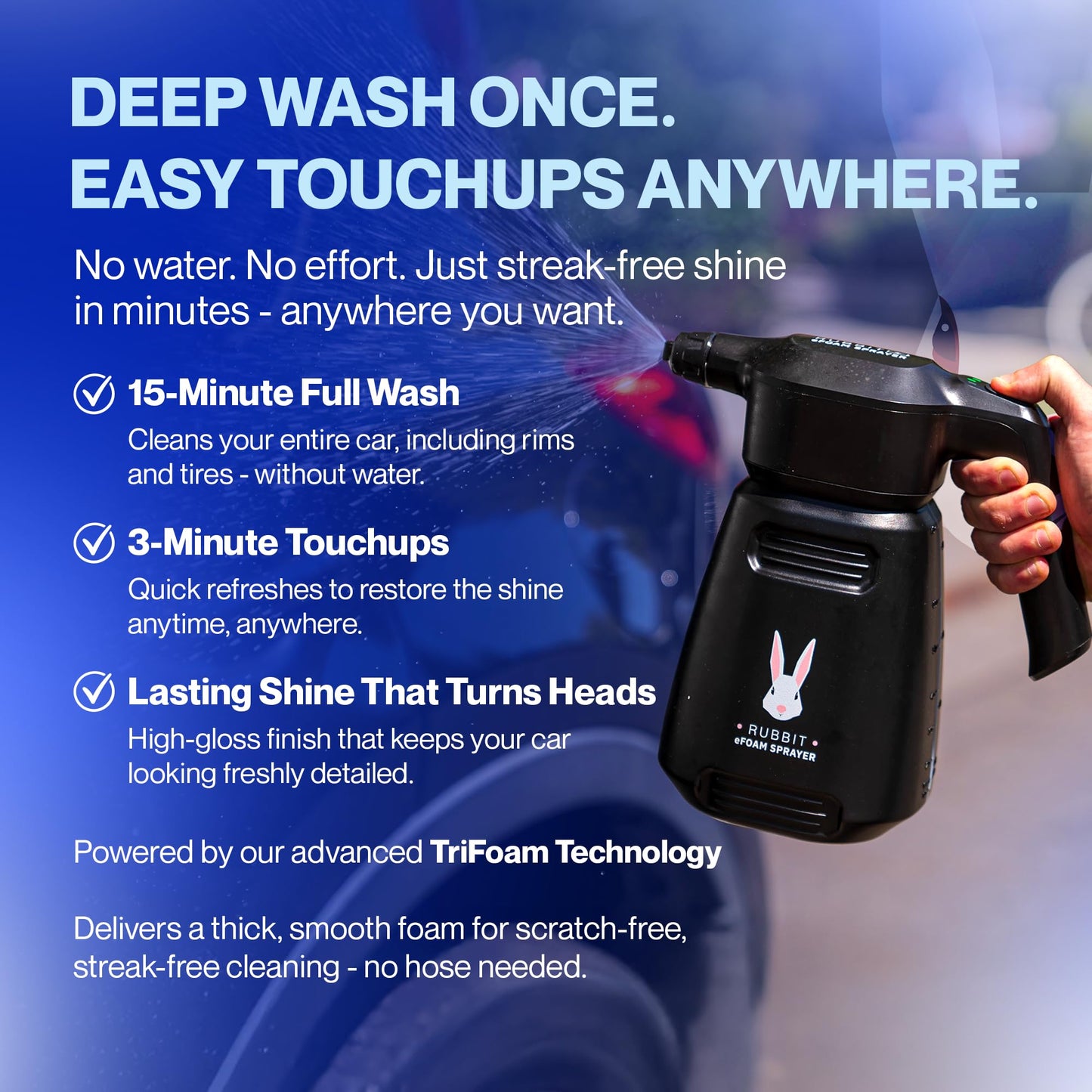 Rubbit Electric Plus Kit, Waterless Car Wash Kit, Rechargeable Electric Sprayer, Foam 2.0 Solution, 6 Reusable Microfiber Towels, & Air Freshener, Car Cleaning Supplies, 9 Piece Auto Cleaning Kit