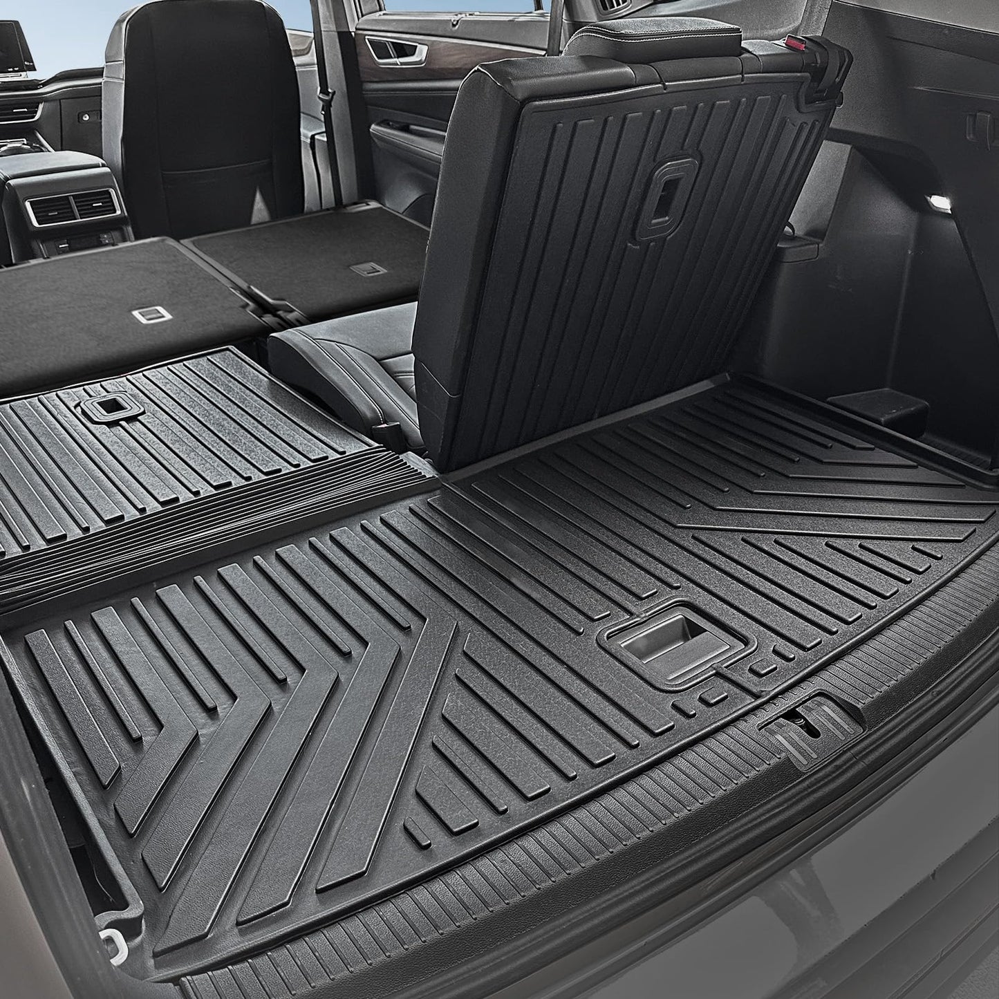 HOUCLEMIC Floor Mats for 2018-2024 2025 Volkswagen Atlas 7 Passenger Bench Seating (Not for Cross Sport)-All Weather TPE Cargo Mat with Backrest Mats for 2025 VW Atlas Car Accessories