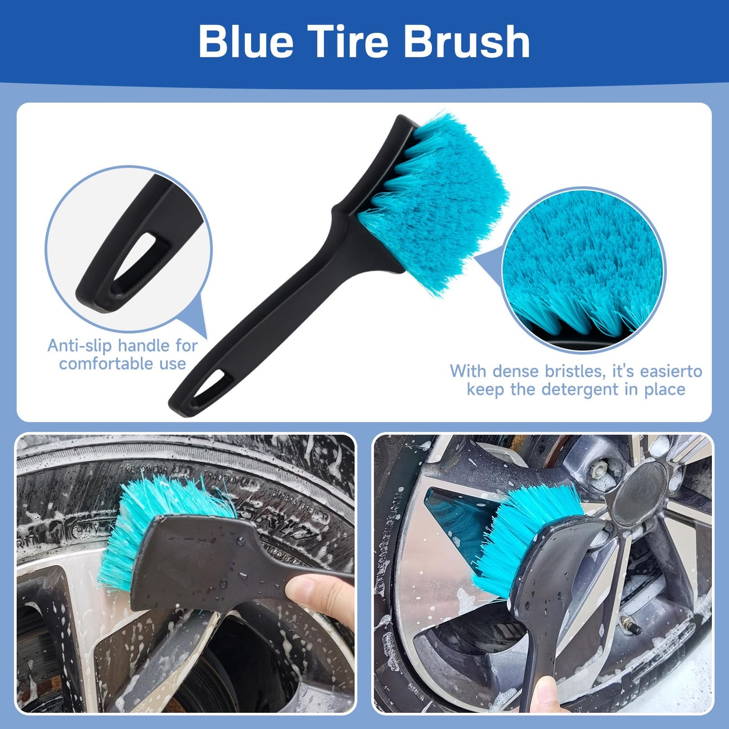 KLeXiC 4 Pack Wheel Tire Cleaning Brush Kit Cars Motorcycles RVs Trucks Rim Hub Ultra Soft Microfiber No Spatter 360 Bendable Synthetic Woolies Wash Vehicles Bristle Set