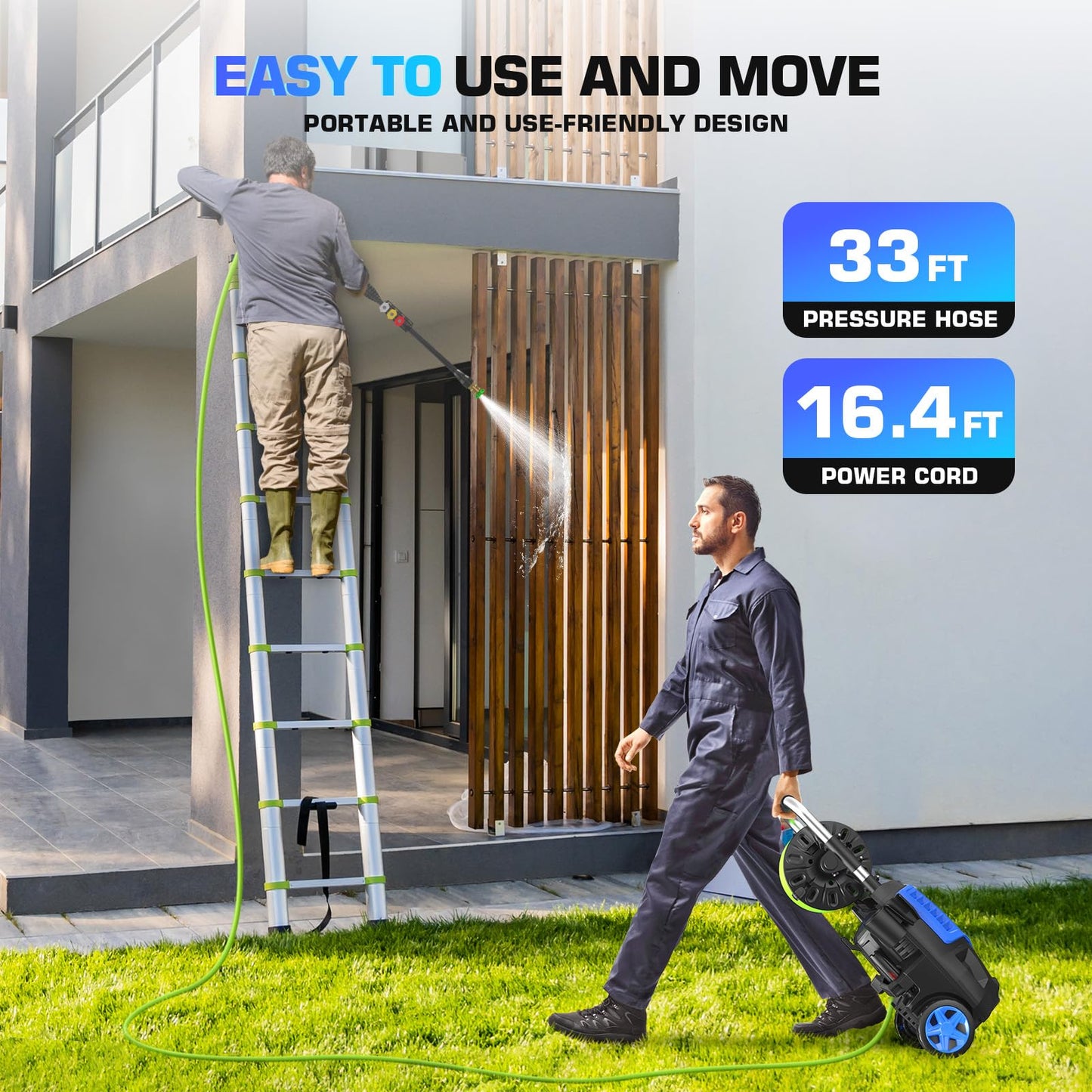 4800 PSI Pressure Cleaner- 4.0 GPM High Power Cleaner with 33FT Hose Reel, 4 Spray Tips and Soap Bottle for Car Washing, Fence Cleaning, Patio Maintenance（Upgraded）(Blue)