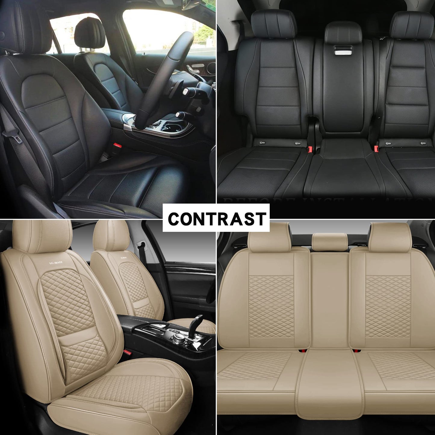 VALIWARR Full Coverage Faux Leather Car Seat Covers Full Set Fit for Cars Trucks Sedans SUVs with Waterproof Leatherette in Auto Interior Accessories (Beige)