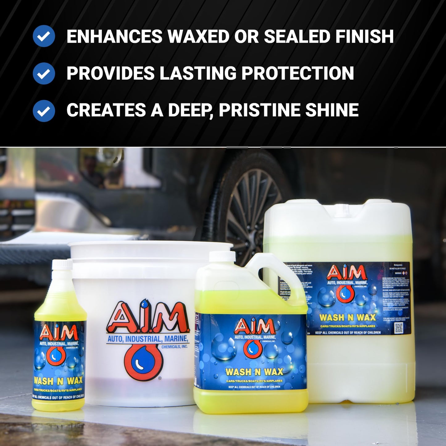 AIM Chemicals Wash N Wax Car Soap - pH neutral for cars, trucks, boats, and RVs. Protects wax and sealants. Use with foam cannon or hand wash. Ideal for detailing and cleaning supplies (AC WW5)