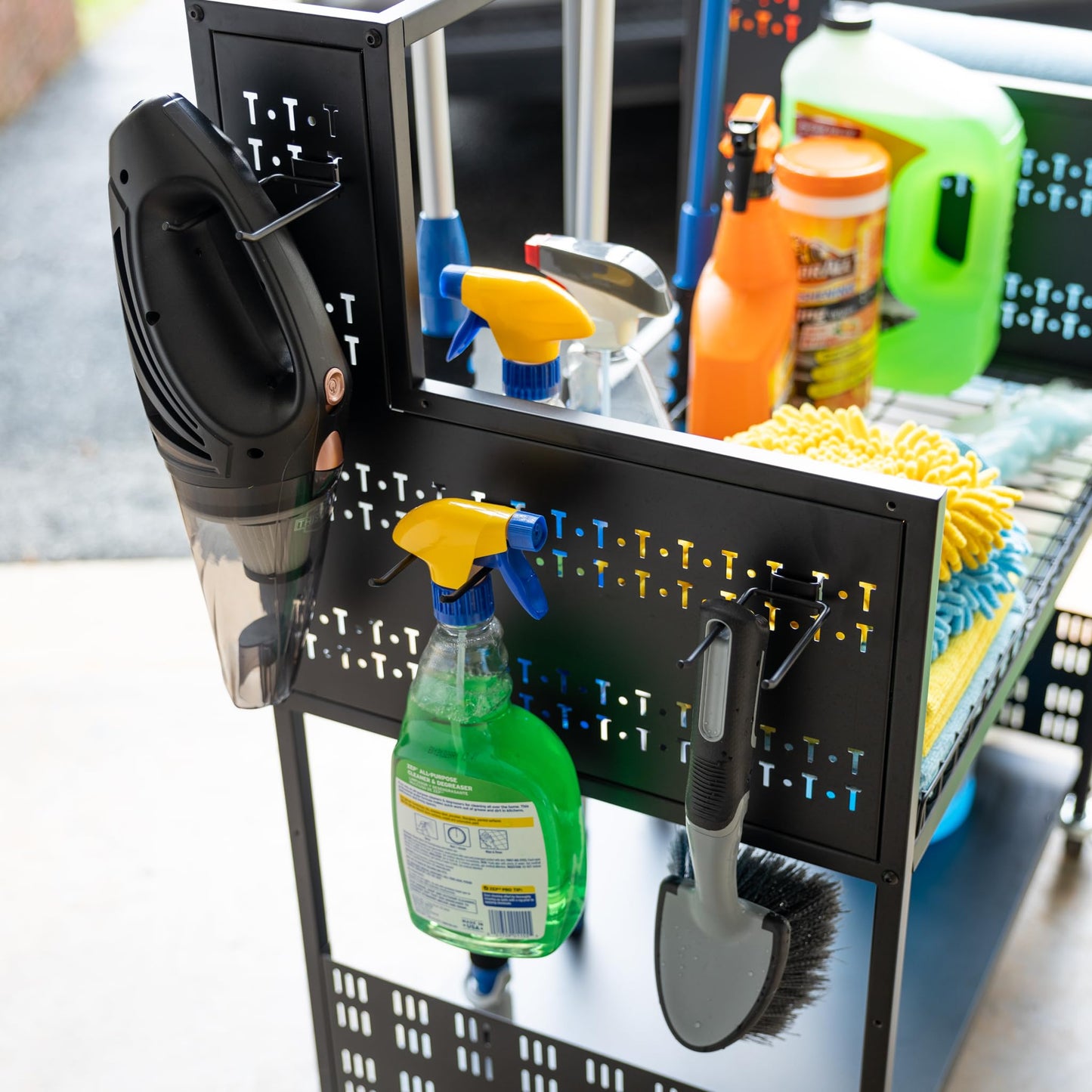 Large Cleaning Caddy with Wheels, 3 Tiered Rolling Cart Auto Detailing Cart, Car Truck SUV Boat RV, Rolling Cleaning Caddy Polisher Holder, 37 in x 17 in x 26 in, Solid Steel Holds 250 lbs