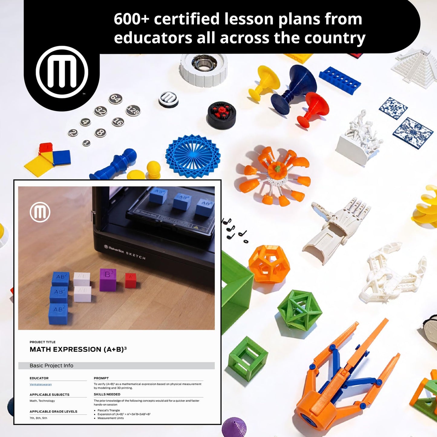 MakerBot Sketch Single-Printer Setup 3D Printer with Cloud Printing File Management Software for One Teacher and Five Students