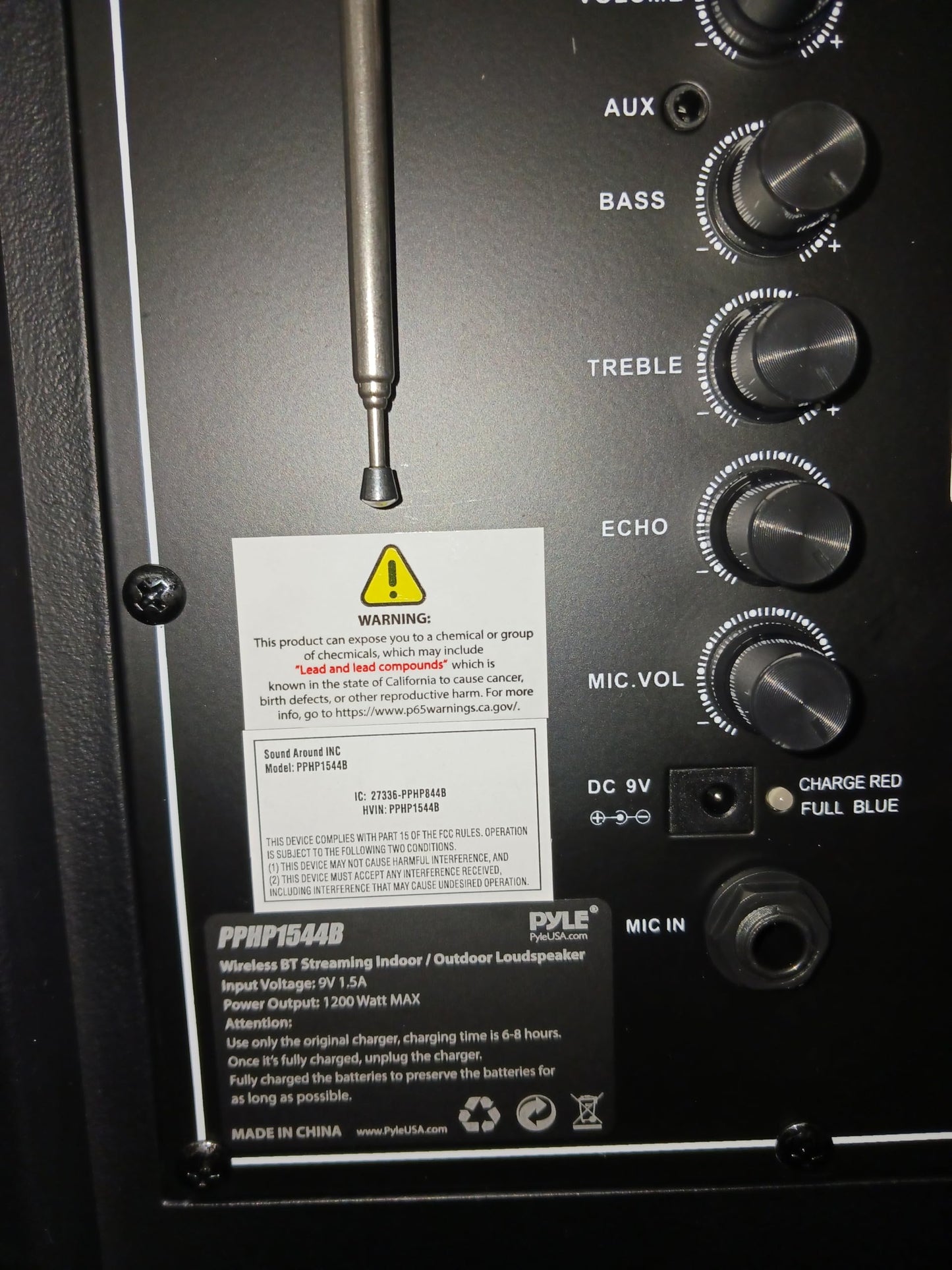 Pyle Wireless Portable PA Speaker System -1200W High Powered Bluetooth Compatible Indoor&Outdoor DJ Sound Stereo Loudspeaker wITH USB MP3 AUX 3.5mm Input, Flashing Party Light & FM Radio -PPHP1544B