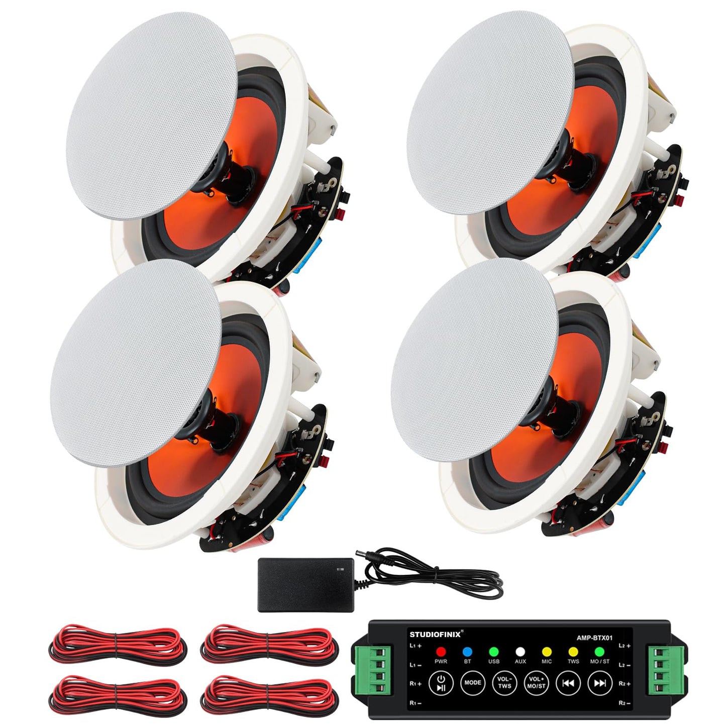 STUDIOFINIX 6.5 Inch Bluetooth Ceiling Speakers,600W Wired Recessed Speaker System, Ideal for Home Theater, Living Room,Office,Kichten,Study Room,Basement,Covered Patio and Flush Mount (4 Speakers)