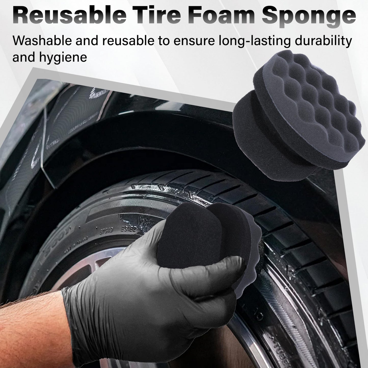 2 PCS Tire Shine Applicator Pad, Hex Grip Tire Dressing Applicator, Reusable Tire Foam Sponge, Tire Shine Brush, Car Detailing Sponge for Rubber Tires, Vinyl & Plastic Trim