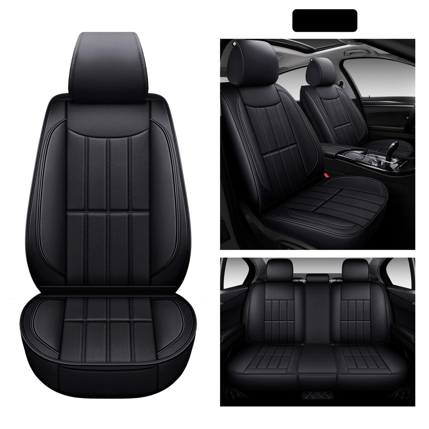 AOOG Leather Car Seat Covers for Cars SUV Pick-up Truck, Universal Full Set Black