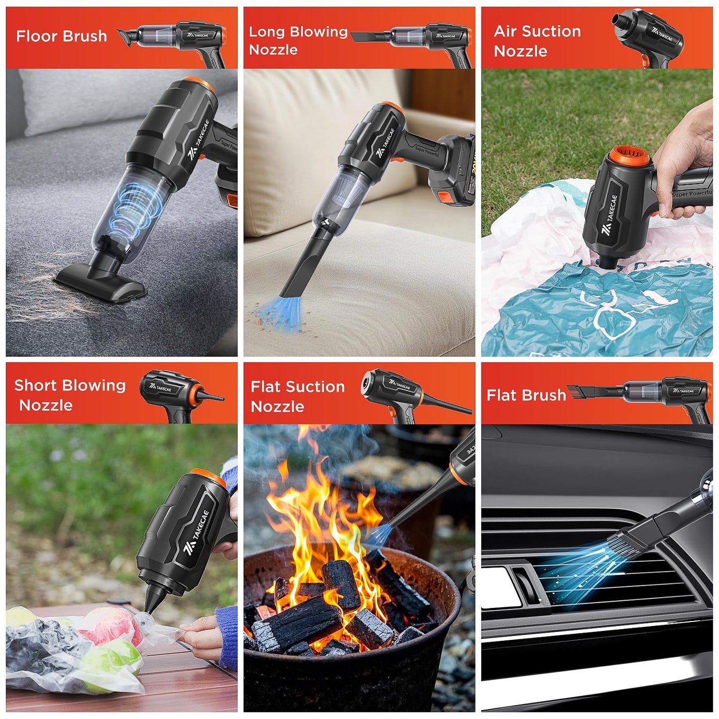 TAKECAE 15000PA Hand Held Vacuum Cleaner Cordless Rechargeable, 2000mAh*2Battery Mini Vacuum Cleaner, Cars Accessories Interior, 4-in-1 Portable Air Duster ForCar, Office, Home, Pet Hair Cleaning