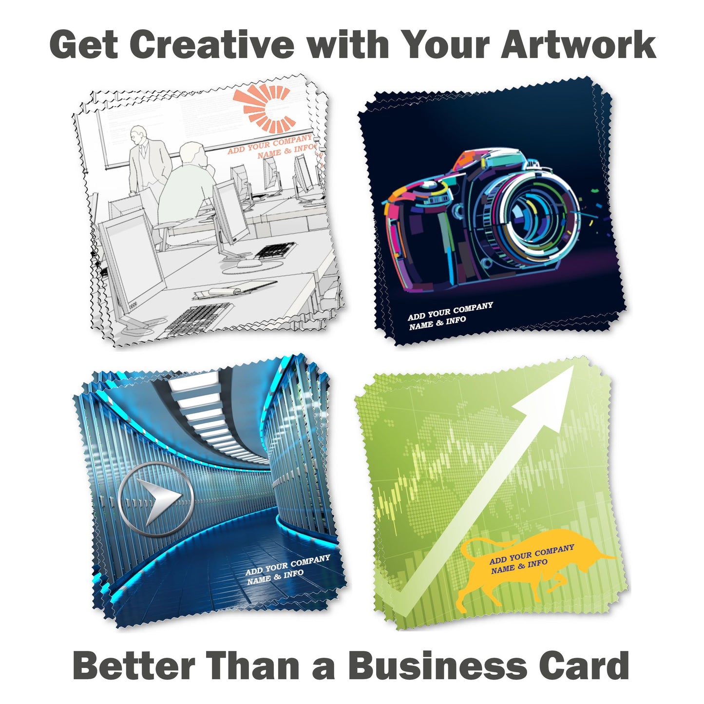 Smart Go - Microfiber Cleaning Cloth (100 Pieces) - Digital Custom Print Your Company Artwork or Business Logo - Promotional Item for Cleaning Eyeglasses, Screens, & Lenses - 6 x 6 in