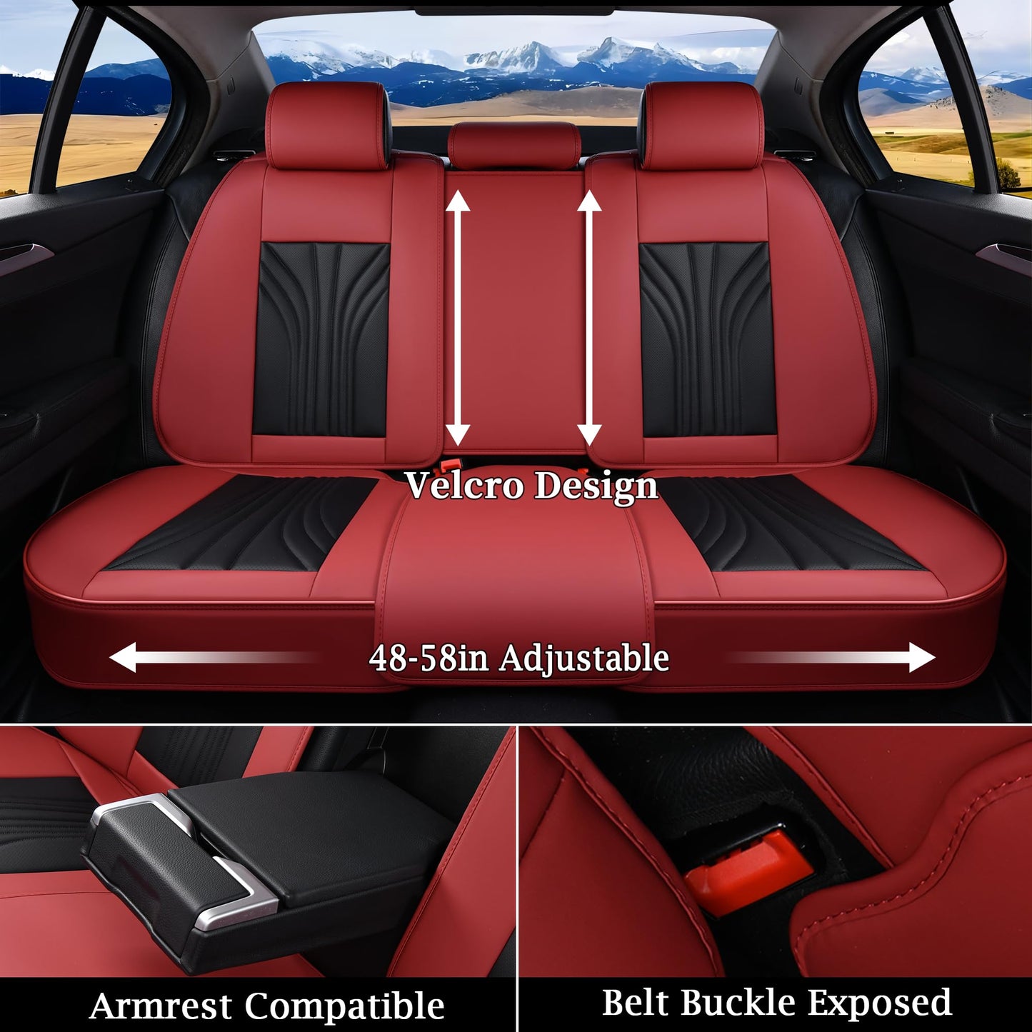FLORICH Leather Seat Covers Full Set, Luxury 5 Seats Universal Black and Red Seat Cover for Cars, Waterproof Seat Protectors, Leatherette Automotive Vehicle Cushions for Most Cars SUV Trucks